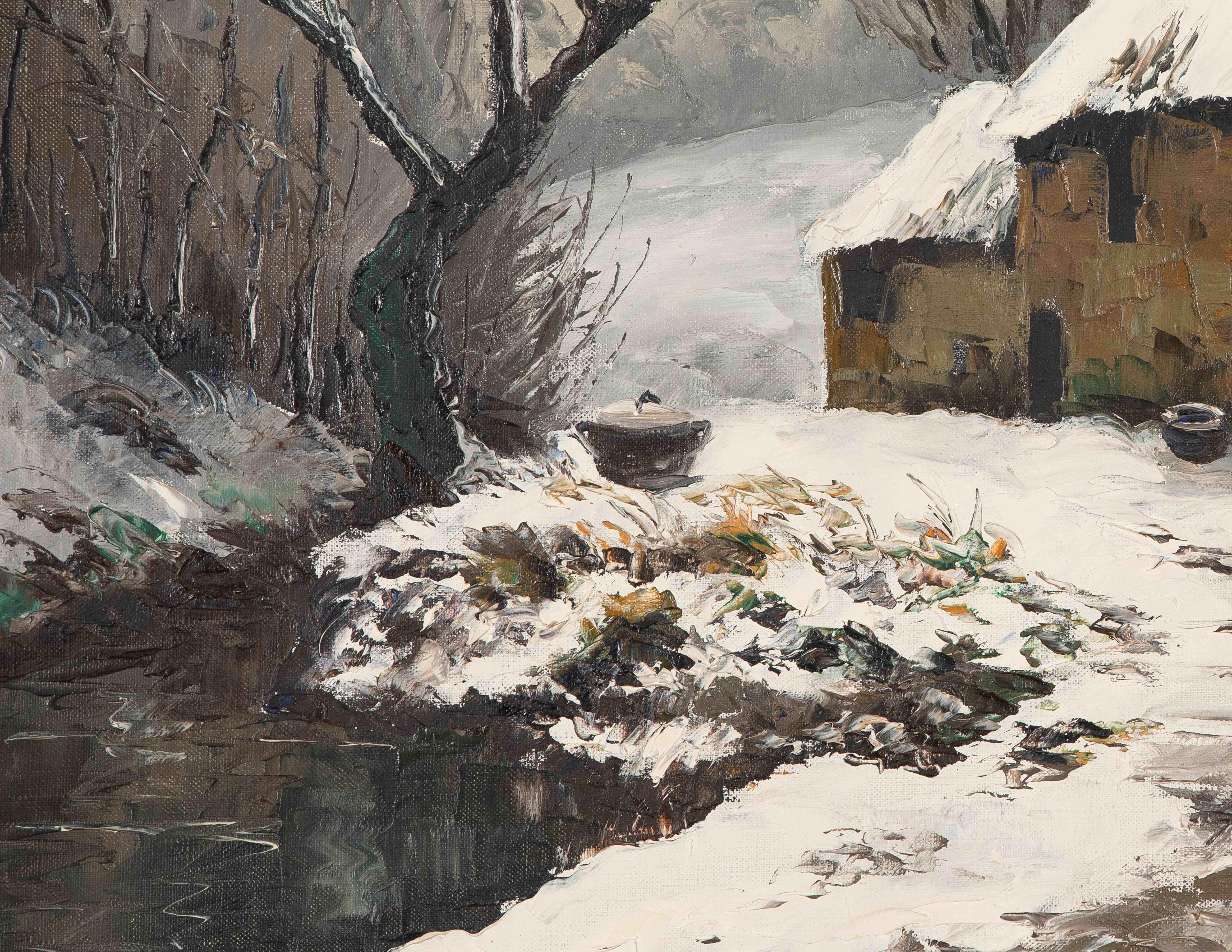 La Chaumière et le ruisseau à Cantepie by Paulémile Pissarro - Oil painting For Sale 1