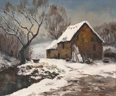 Vintage La Chaumière et le ruisseau à Cantepie by Paulémile Pissarro - Oil painting