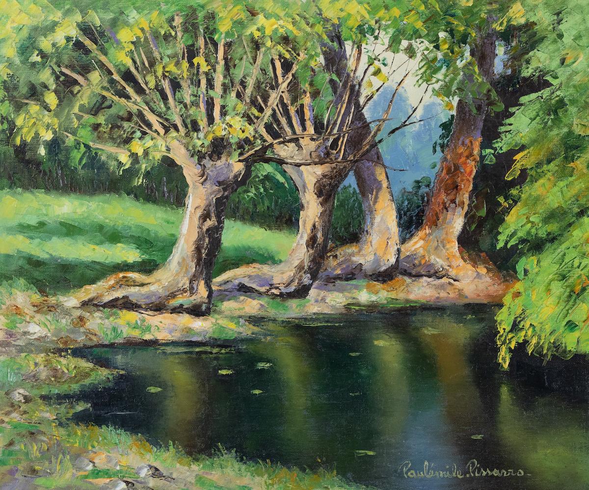La Mare et les Vieux Saules de Paulémile Pissarro, paysage fluvial post-impressionniste.