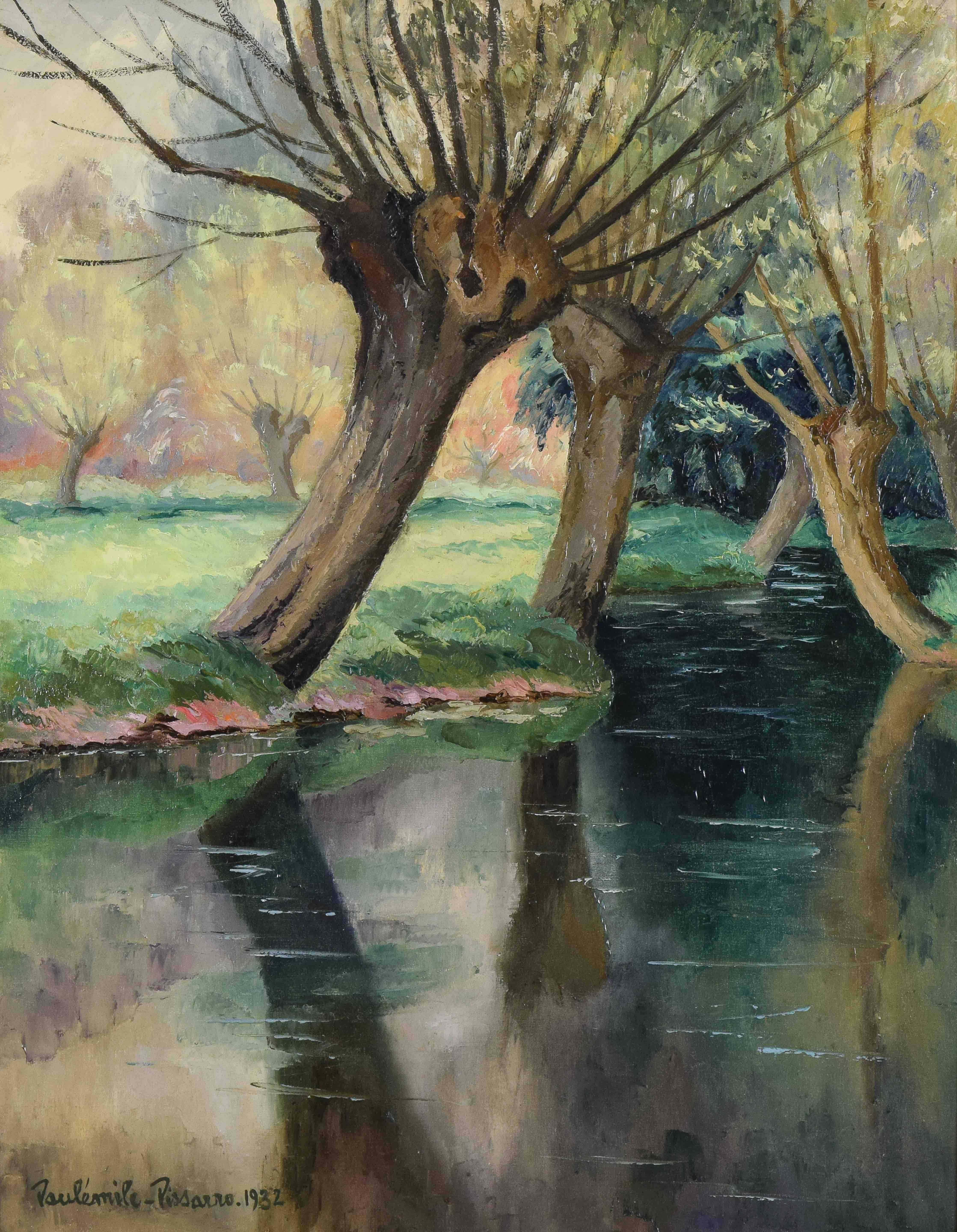 La Rivière by PAULÉMILE PISSARRO - Post Impressionist Landscape Painting, River