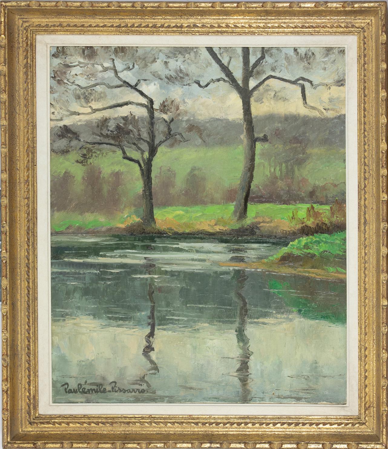 Landscape painting by Paulémile Pissarro - 'Les Deux Arbres...' - Painting by Paul Emile Pissarro