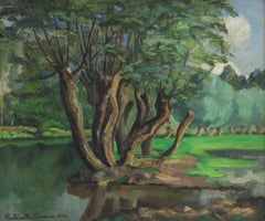 Antique L'Arbre au Bord de l'Eau by Paulémile Pissarro - Post-Impressionist river scene