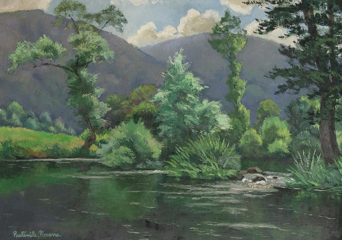 Paul Emile Pissarro Landscape Painting - Le Coup de Vent by Paulémile Pissarro - Post-Impressionist oil river scene