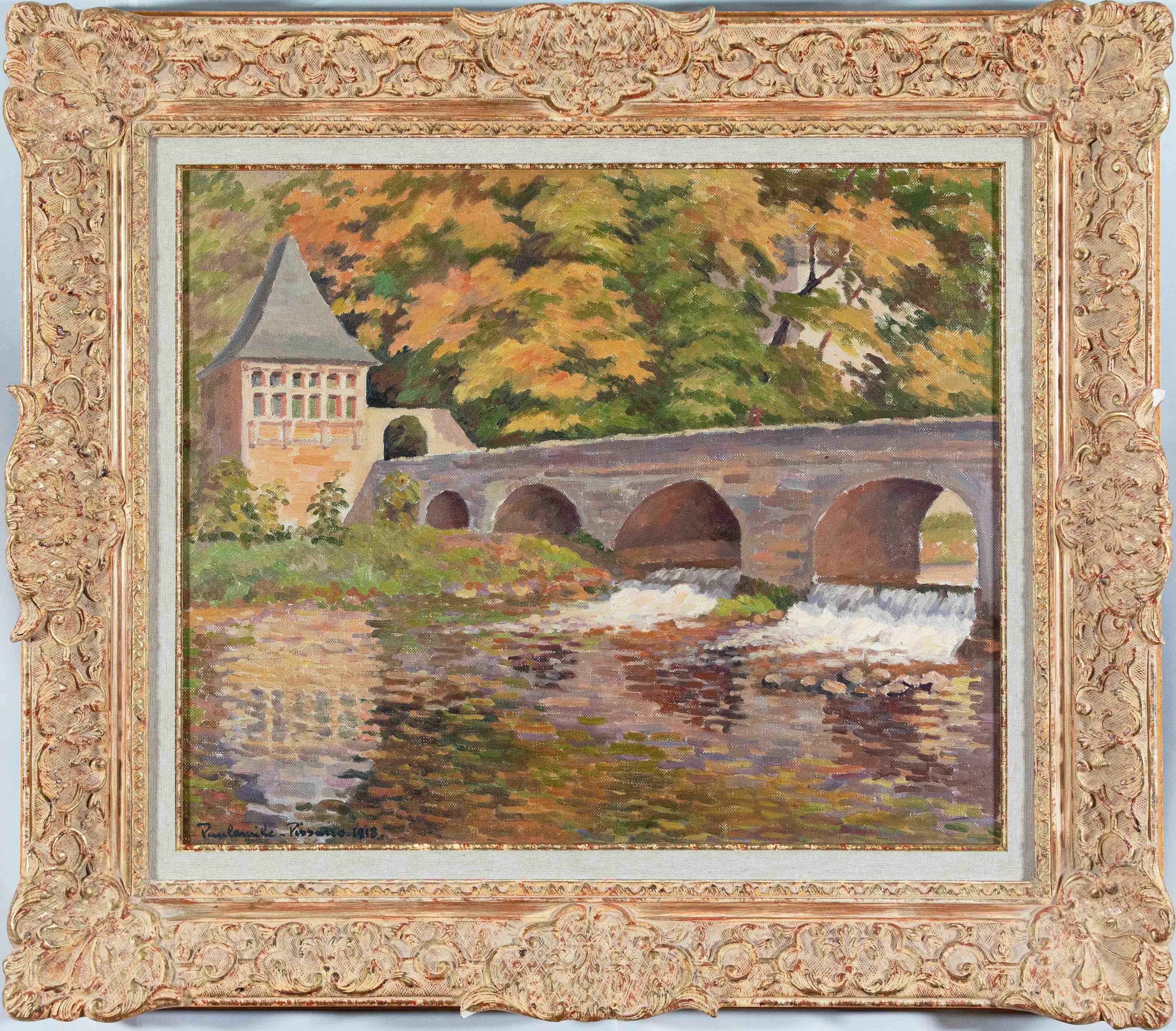 Le vieux pont, Brantôme, Dordogne von Paulémile Pissarro - Gemälde, Landschaft – Painting von Paul Emile Pissarro