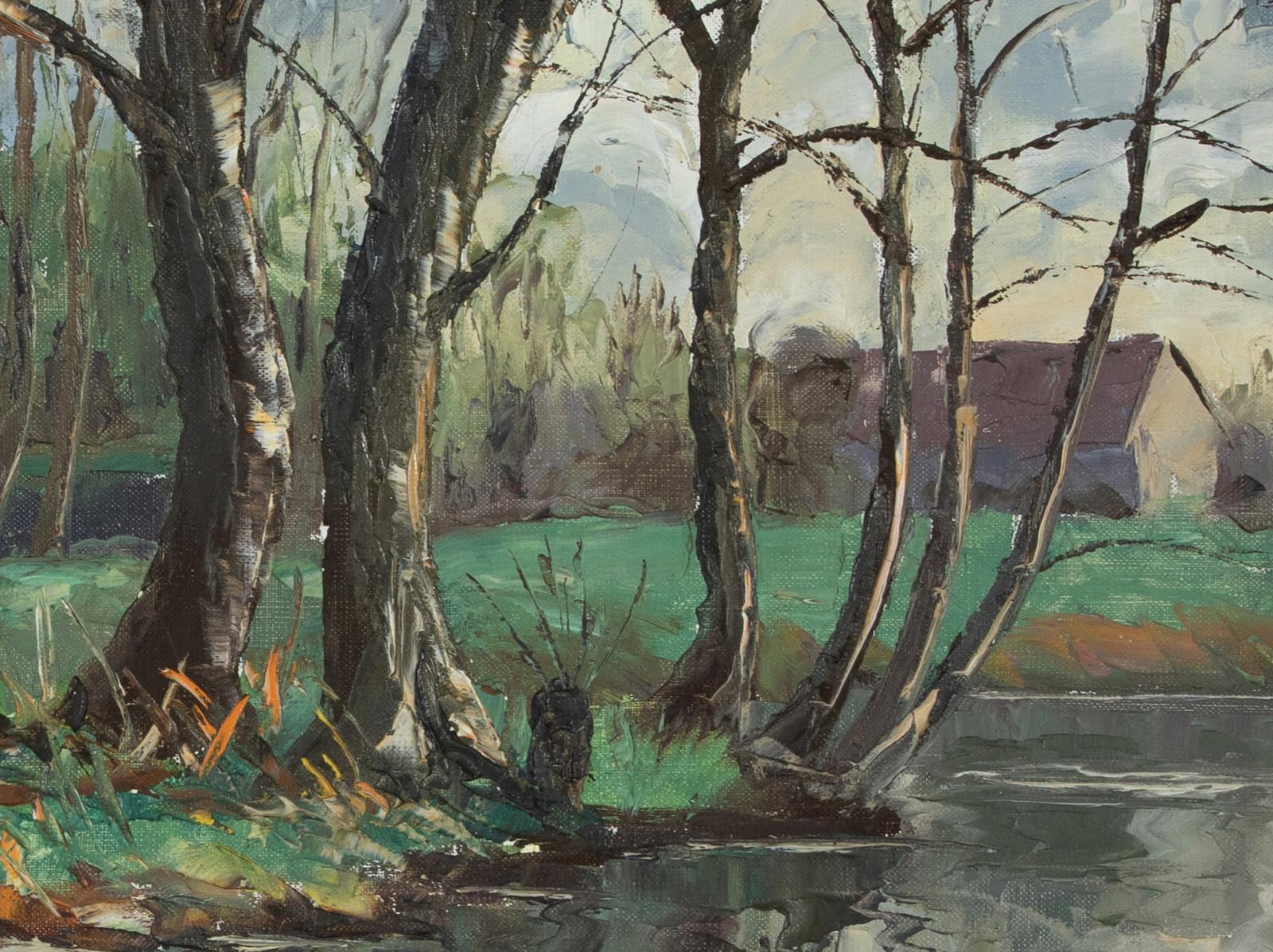Les Iles à Cantepie di Paulémile Pissarro - Pittura di scena fluviale - Painting Postimpressionismo di Paul Emile Pissarro