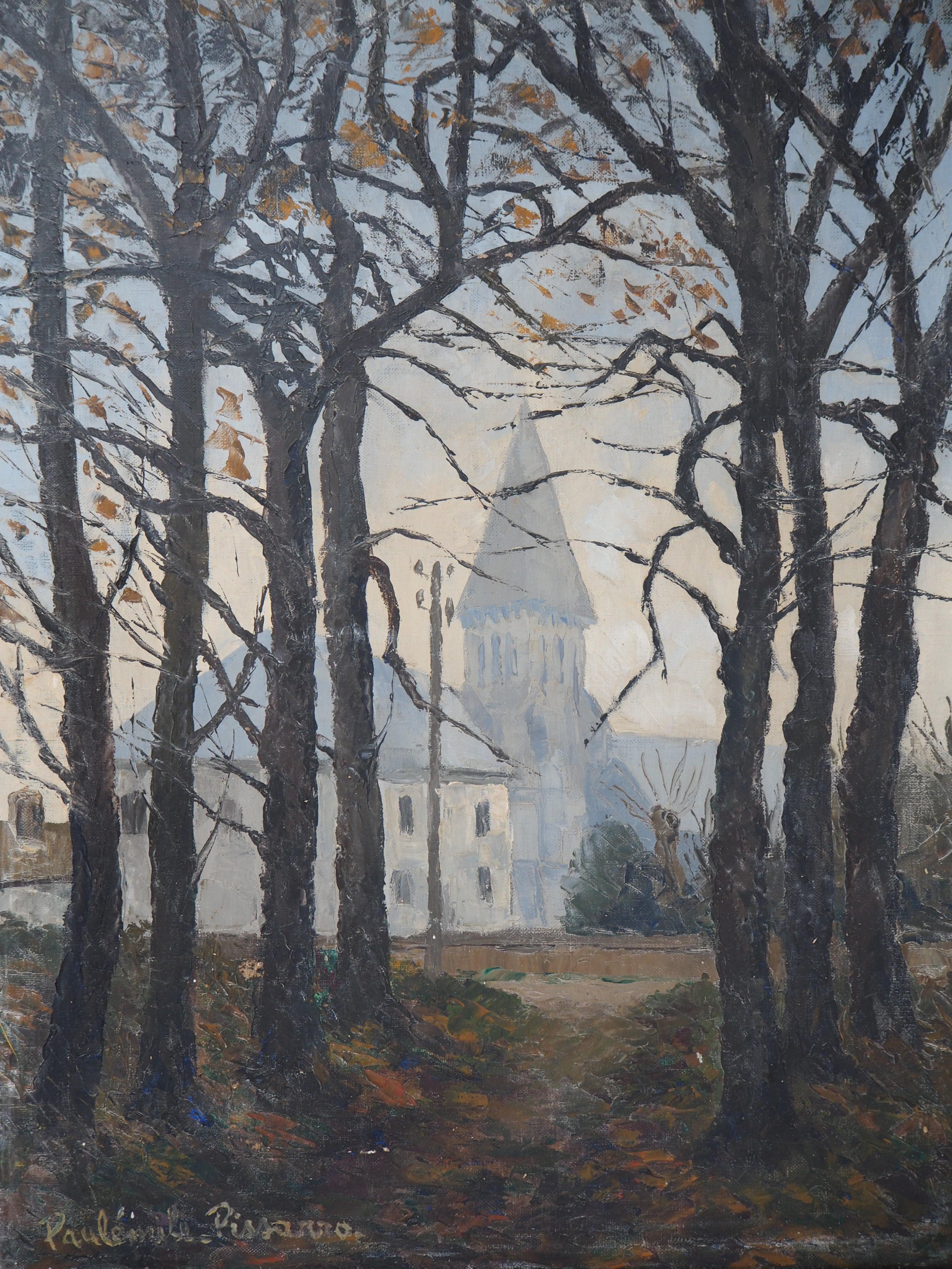 Normandy : Church of St Denis - Original oil on canvas, Handsigned - Impressionist Painting by Paul Emile Pissarro