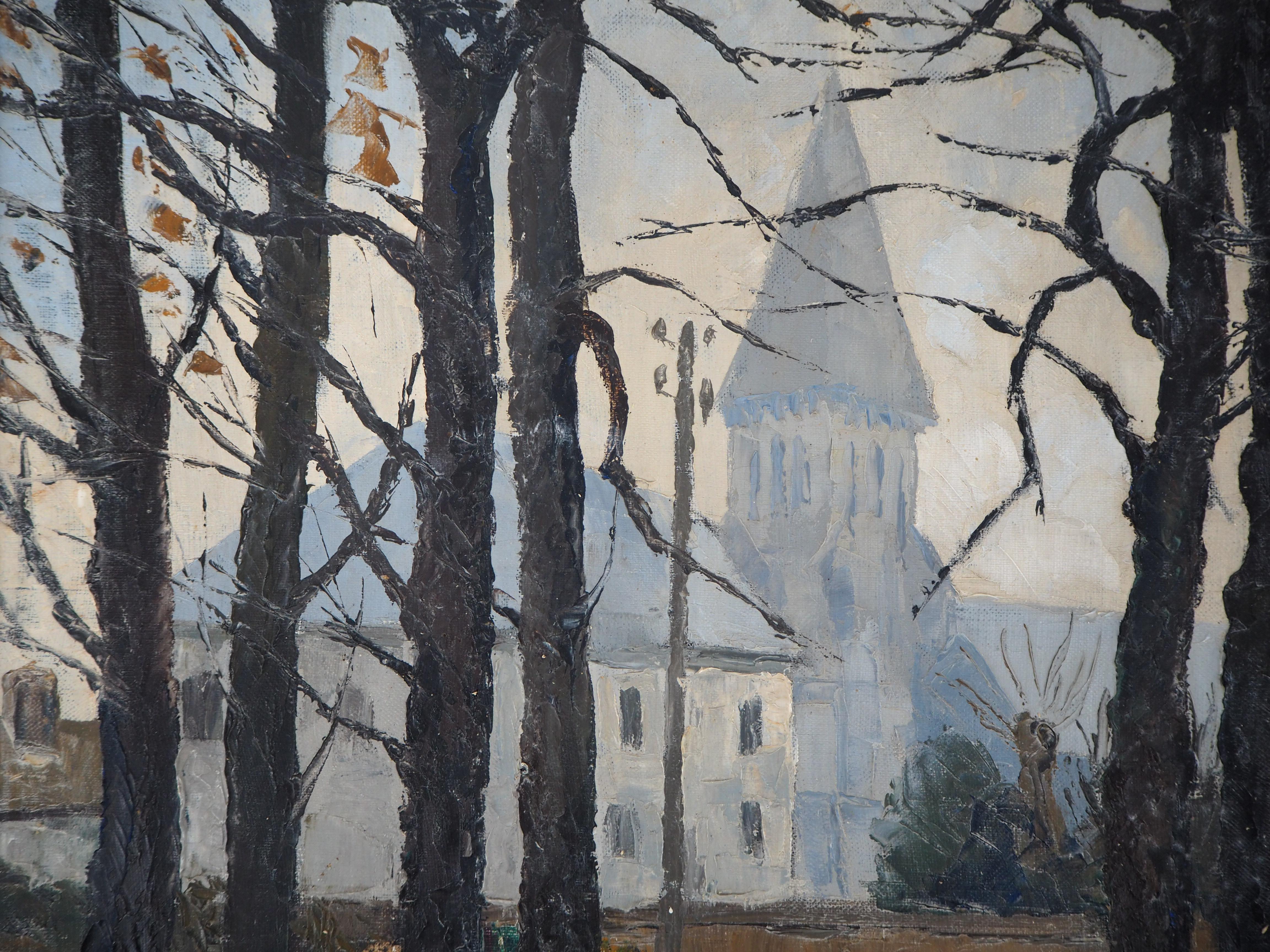 Normandy : Church of St Denis - Original oil on canvas, Handsigned 1