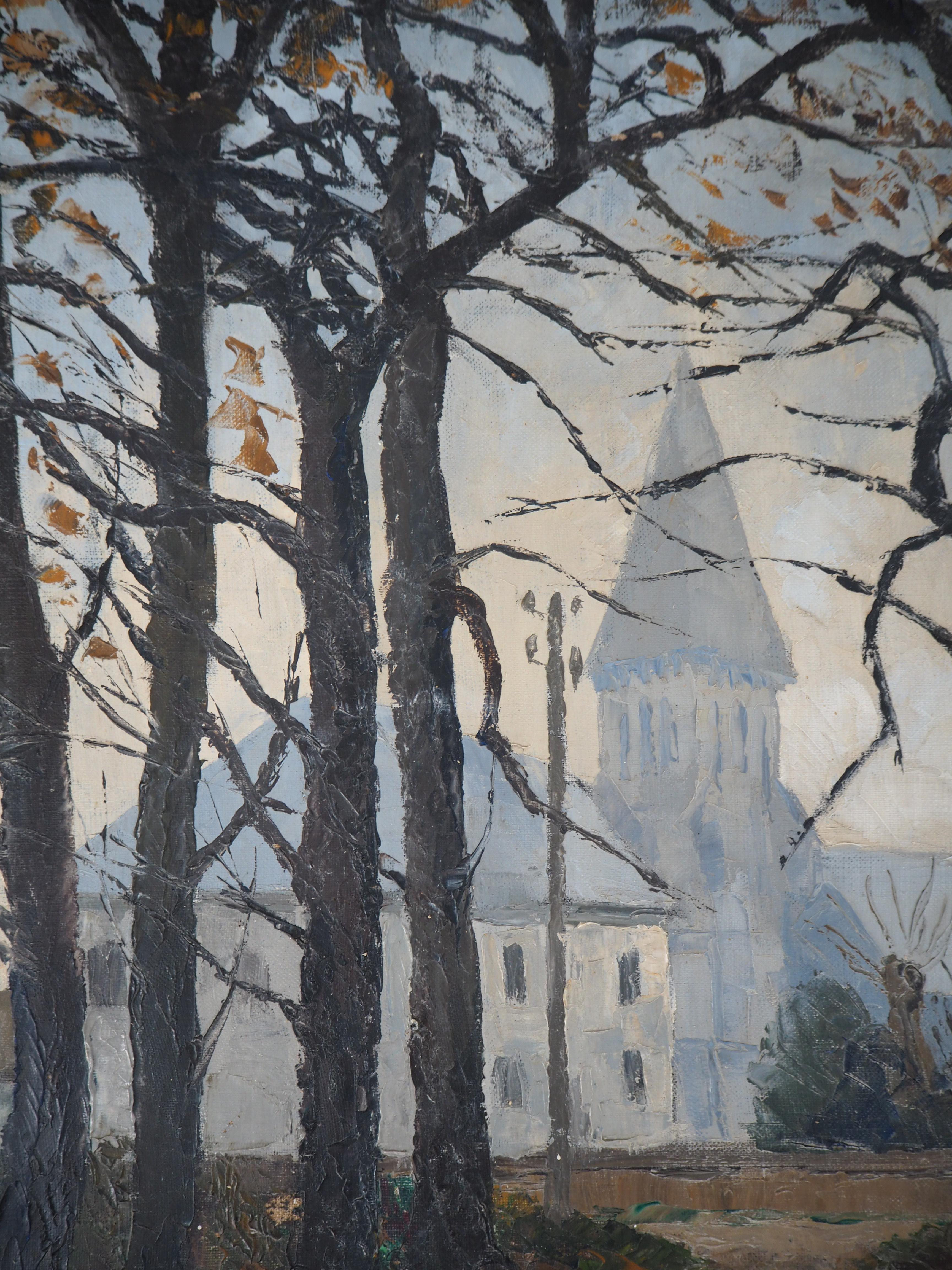 Normandy : Church of St Denis - Original oil on canvas, Handsigned 2