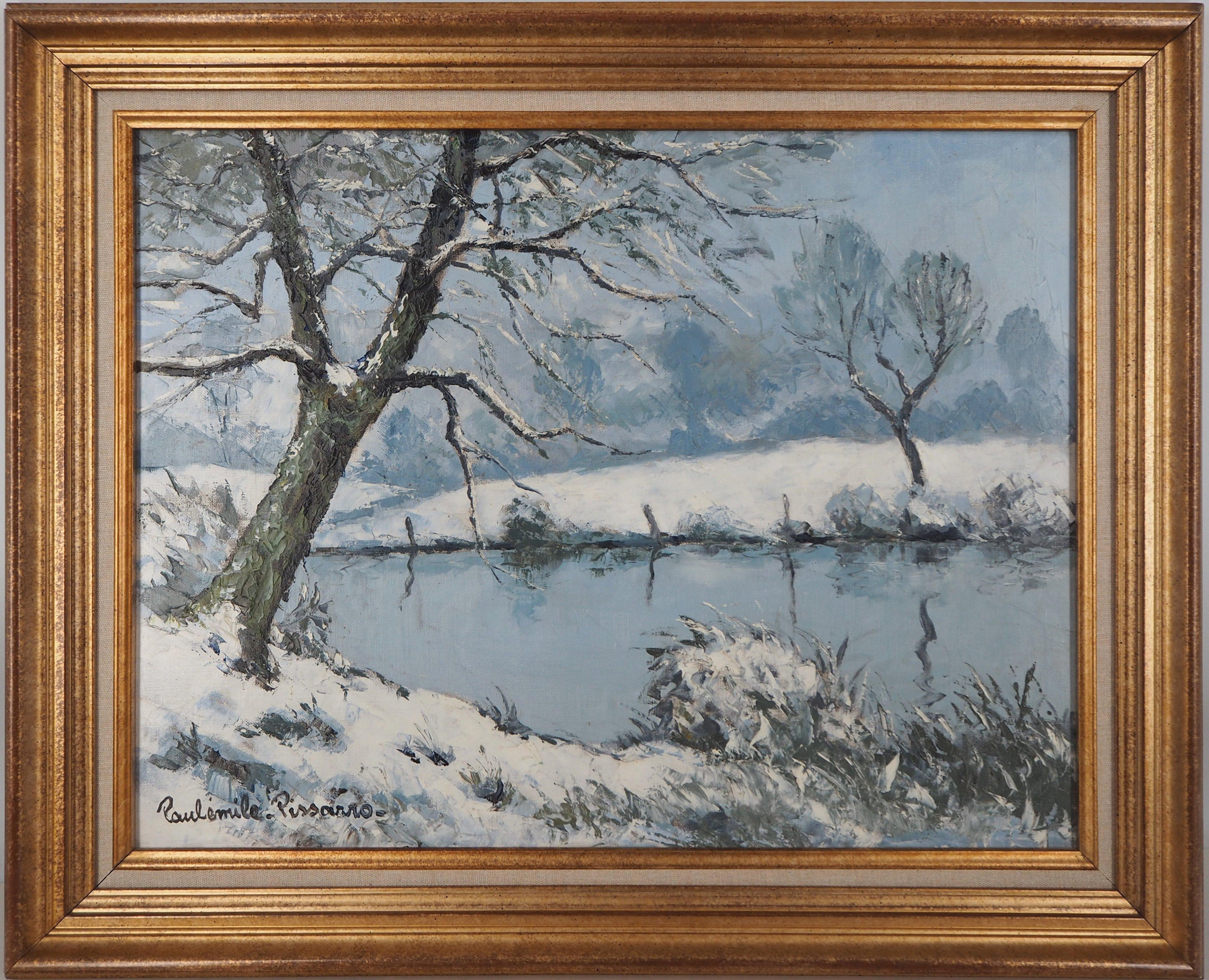 Paul Emile Pissarro Landscape Painting - Normandy : Frozen Lake and Snow - Original oil on canvas, Handsigned