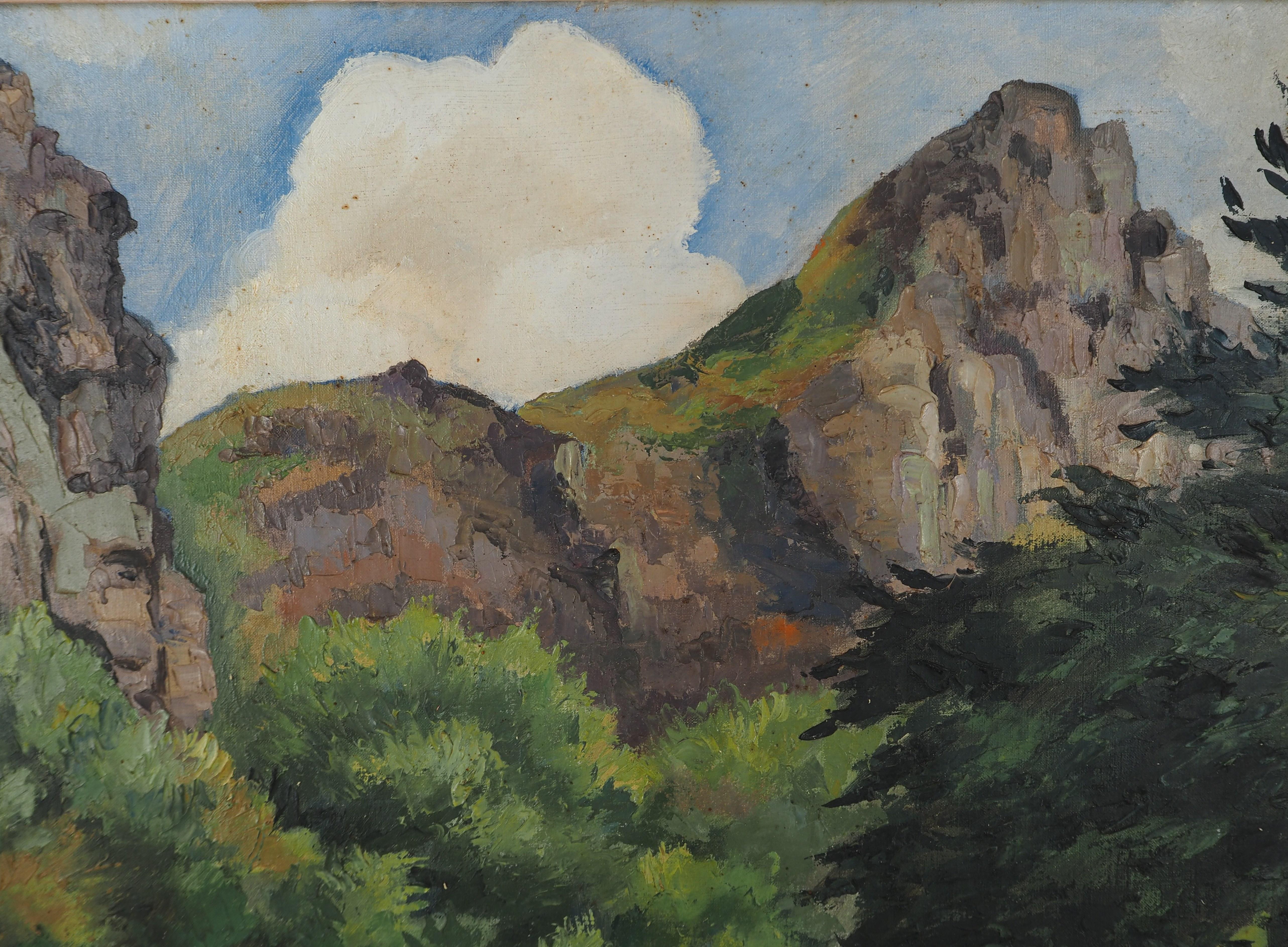Normandie : Fluss und Berge - Original Öl auf Leinwand, Handsigniert im Angebot 5