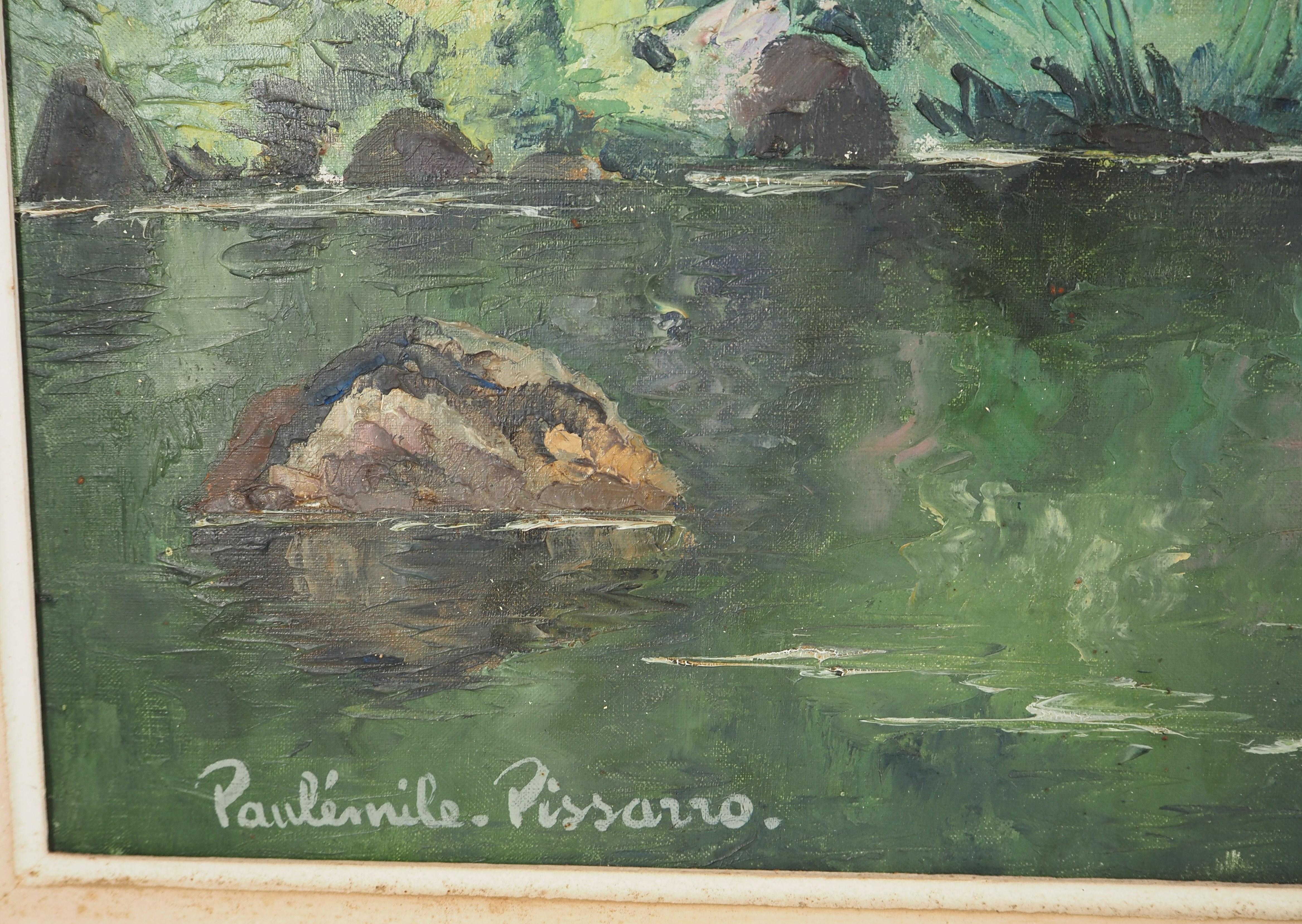 Normandie : Fluss und Berge - Original Öl auf Leinwand, Handsigniert – Painting von Paul Emile Pissarro