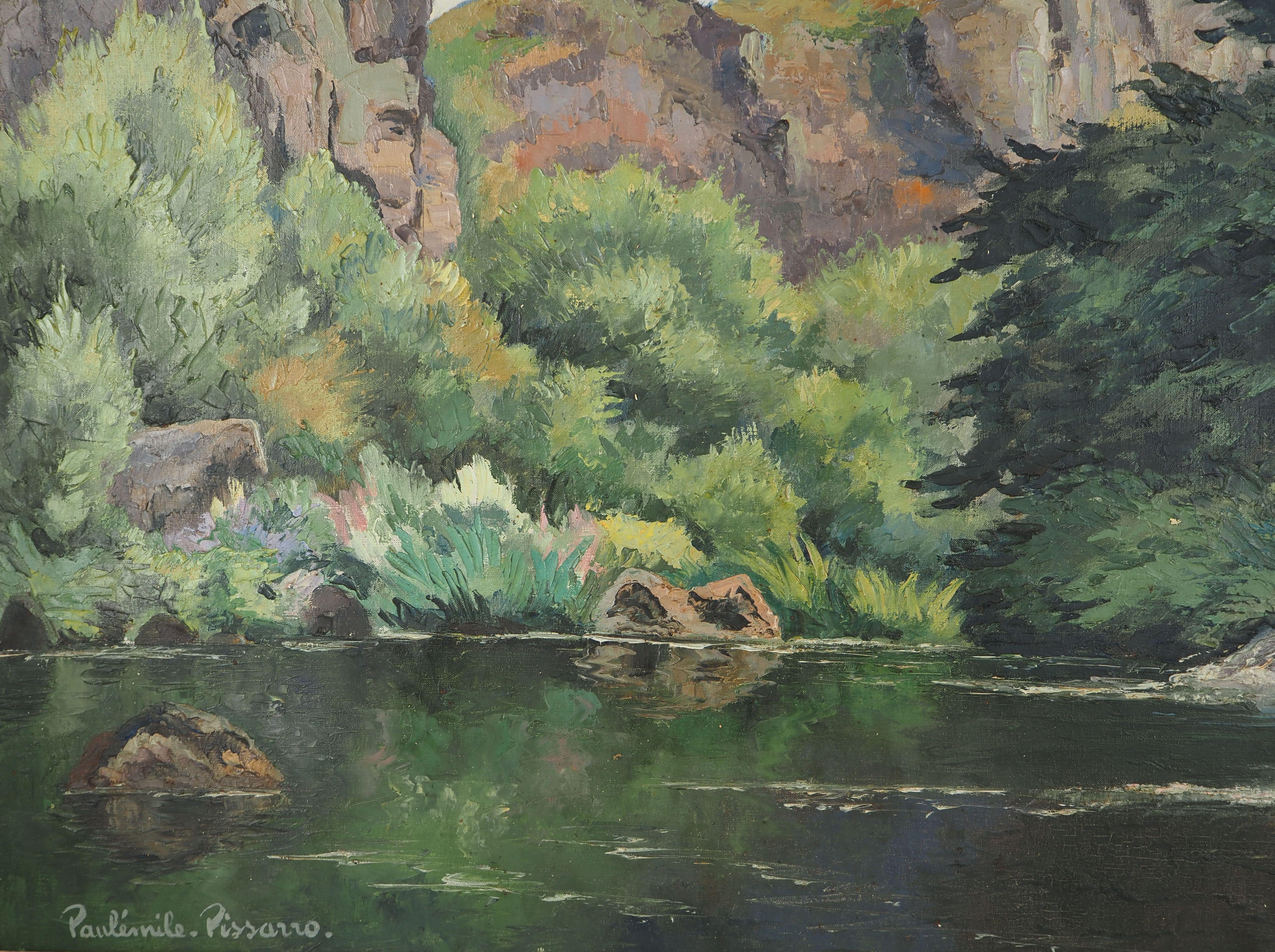 Normandie : Fluss und Berge - Original Öl auf Leinwand, Handsigniert im Angebot 2