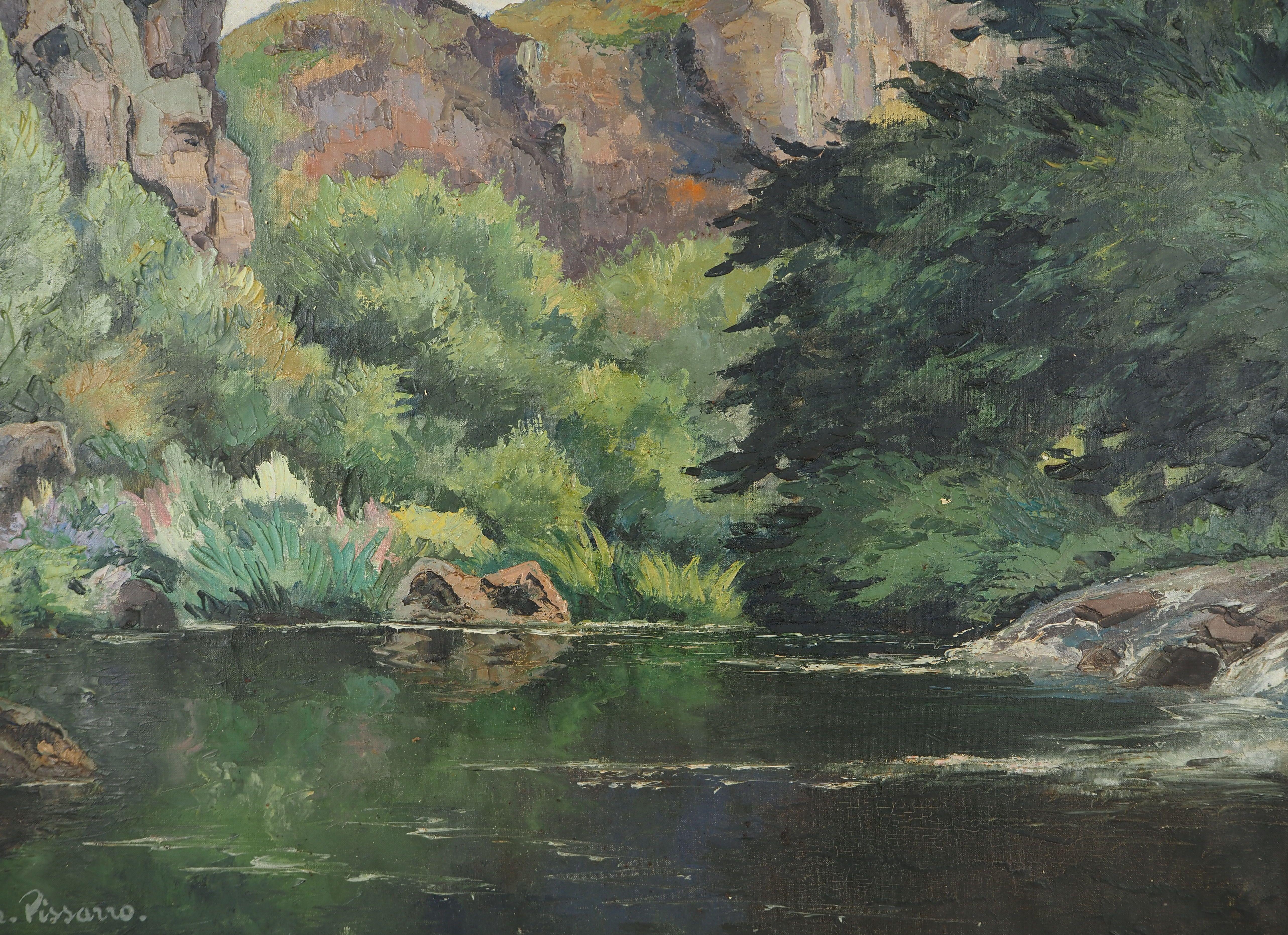 Normandie : Fluss und Berge - Original Öl auf Leinwand, Handsigniert im Angebot 3