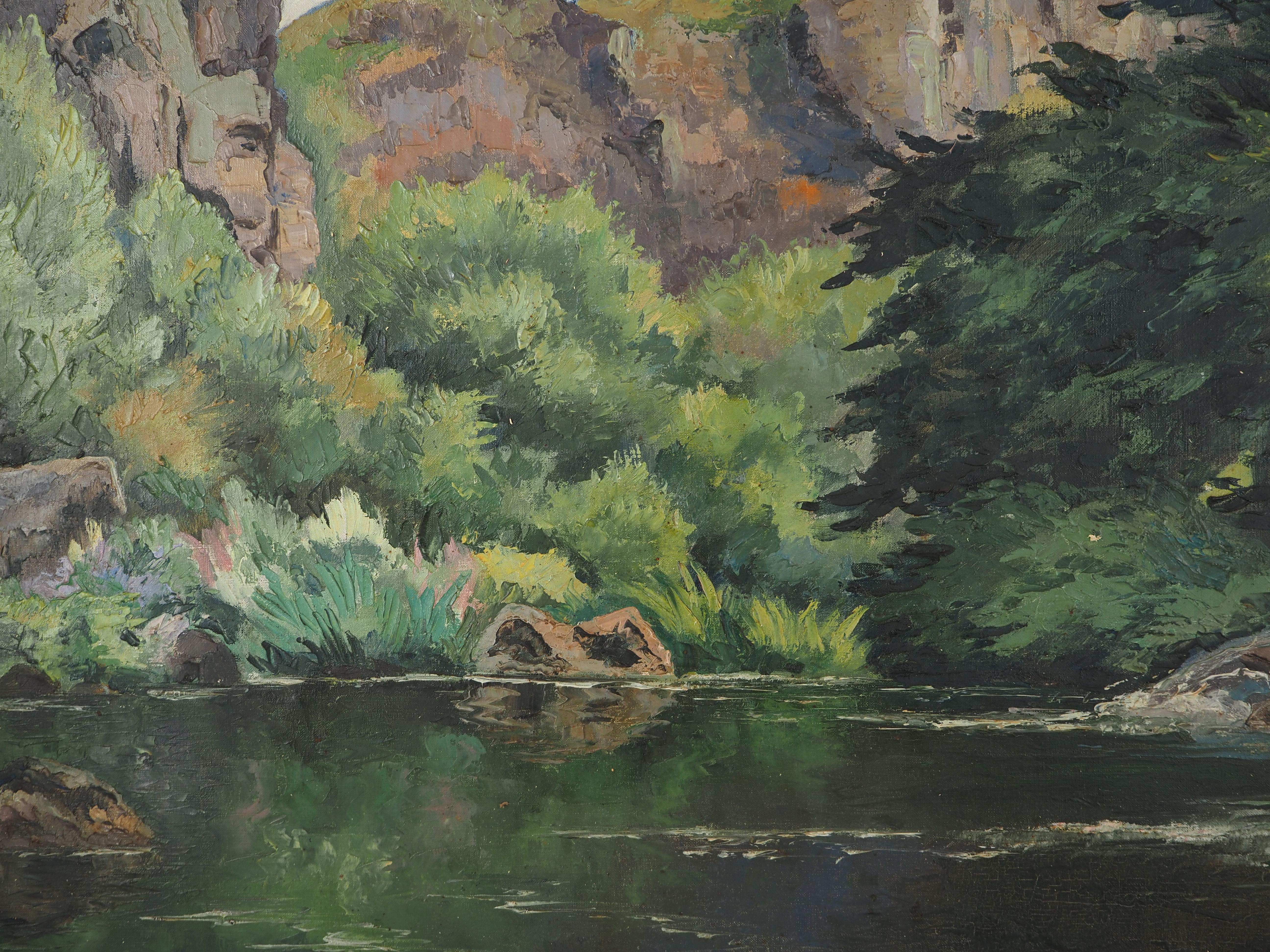 Normandie : Fluss und Berge - Original Öl auf Leinwand, Handsigniert im Angebot 4