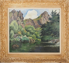 Normandie : Fluss und Berge - Original Öl auf Leinwand, Handsigniert