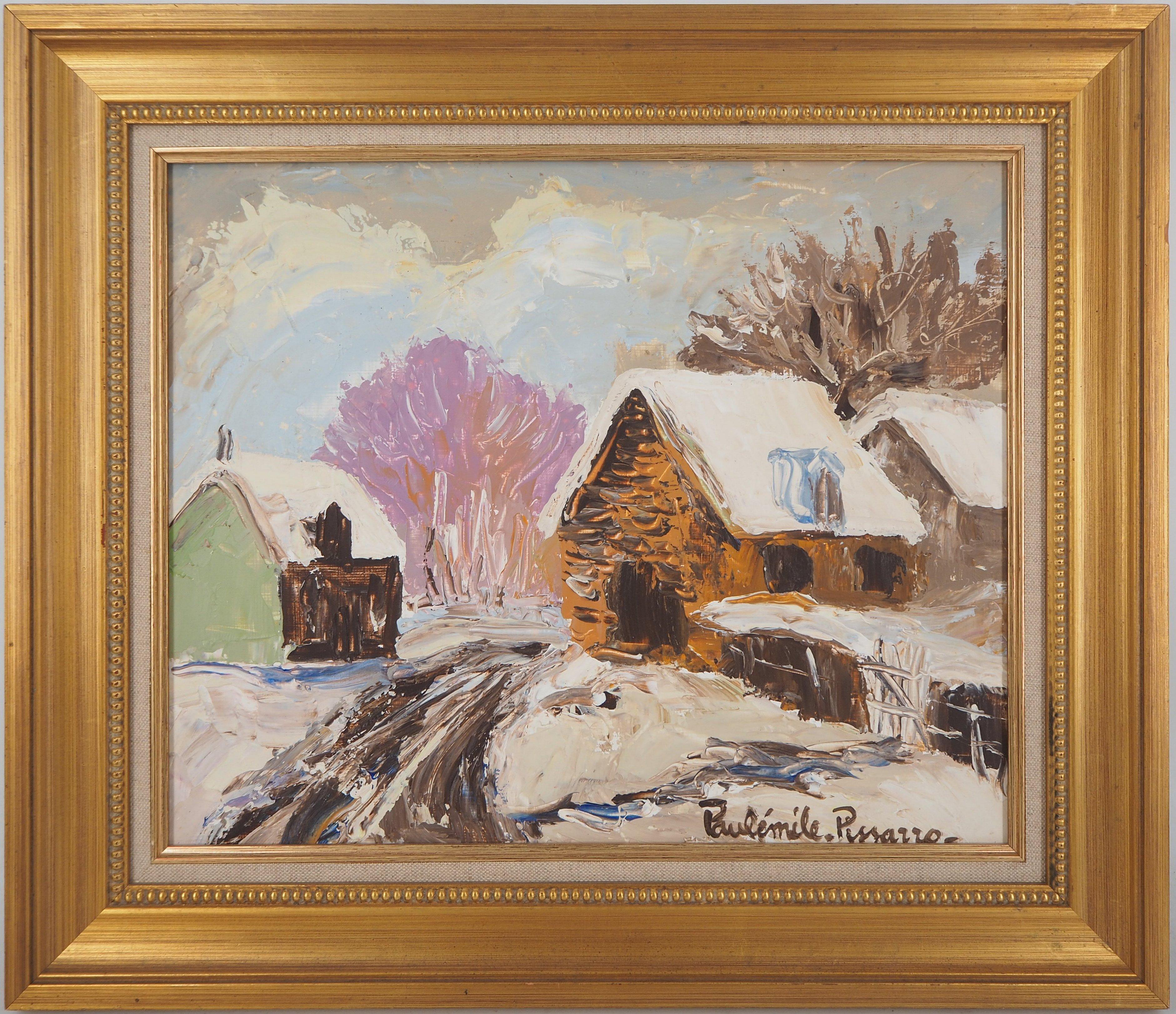 Paul Emile Pissarro Landscape Painting - Normandy : Small Houses under the Snow - Original oil painting, Handsigned