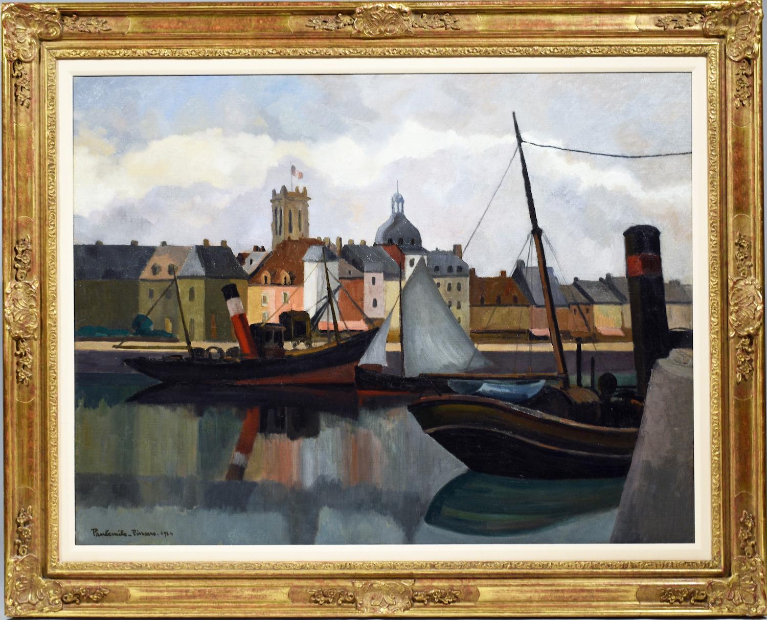 Oil painting titled Le Port de Dieppe by Paulémile Pissarro  - Painting by Paul Emile Pissarro