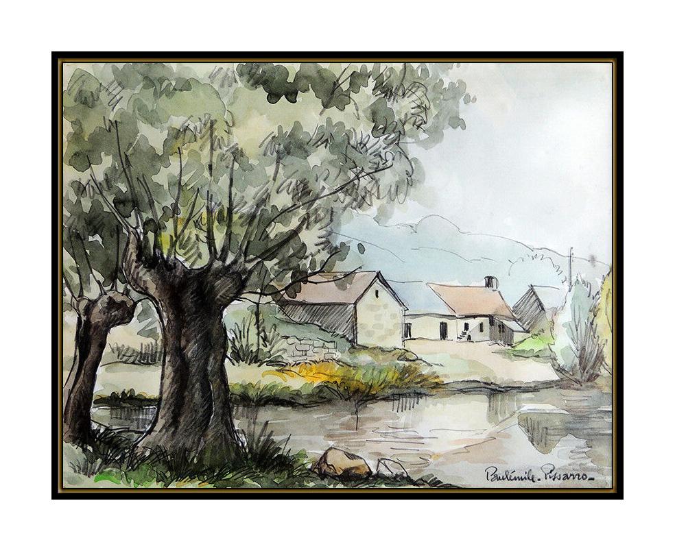 Paul Emile Pissarro Watercolor Painting Original French Landscape Water Signed For Sale 1