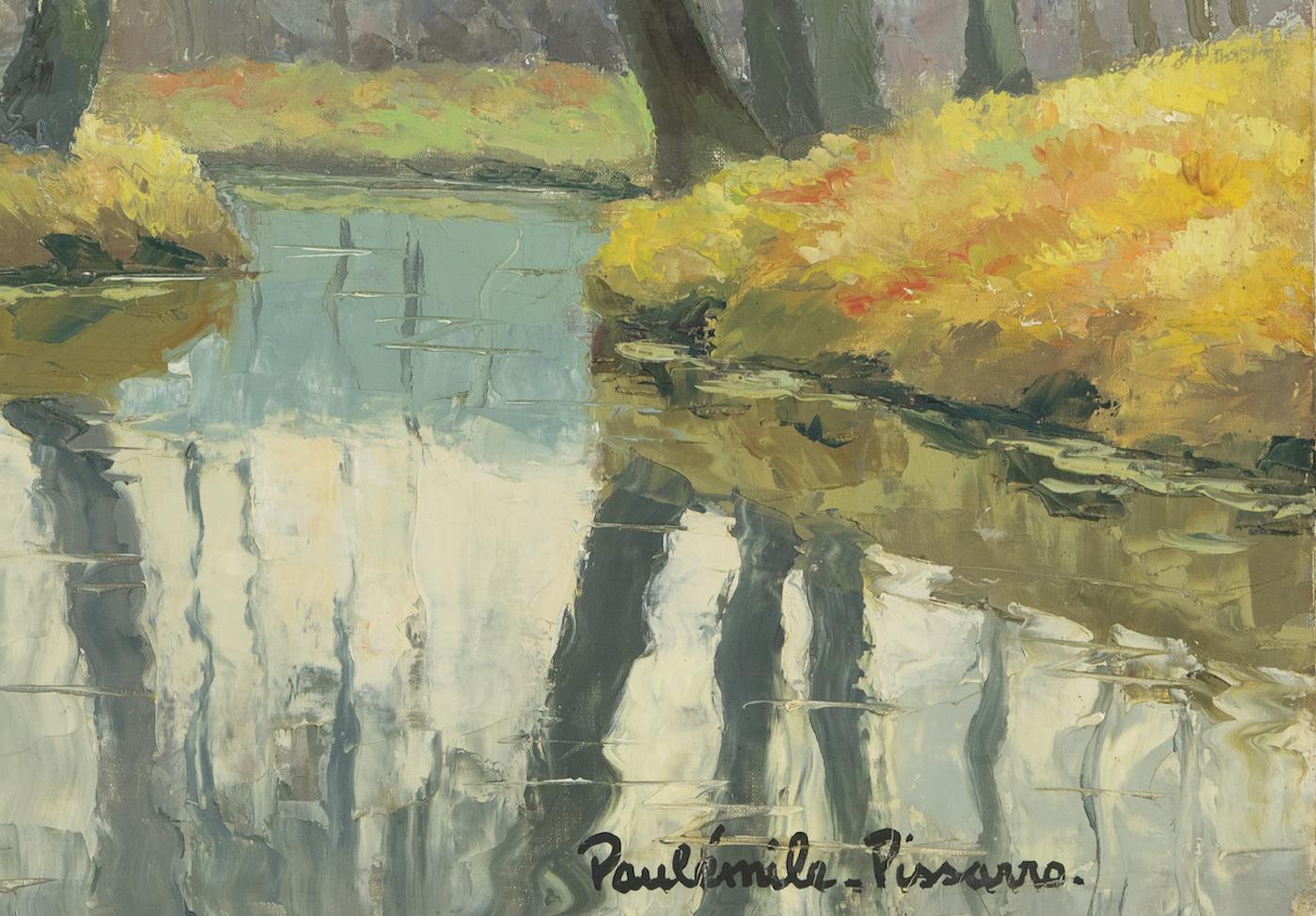 Paysage d'Hiver by Paulémile Pissarro - River scene, oil painting - Post-Impressionist Painting by Paul Emile Pissarro