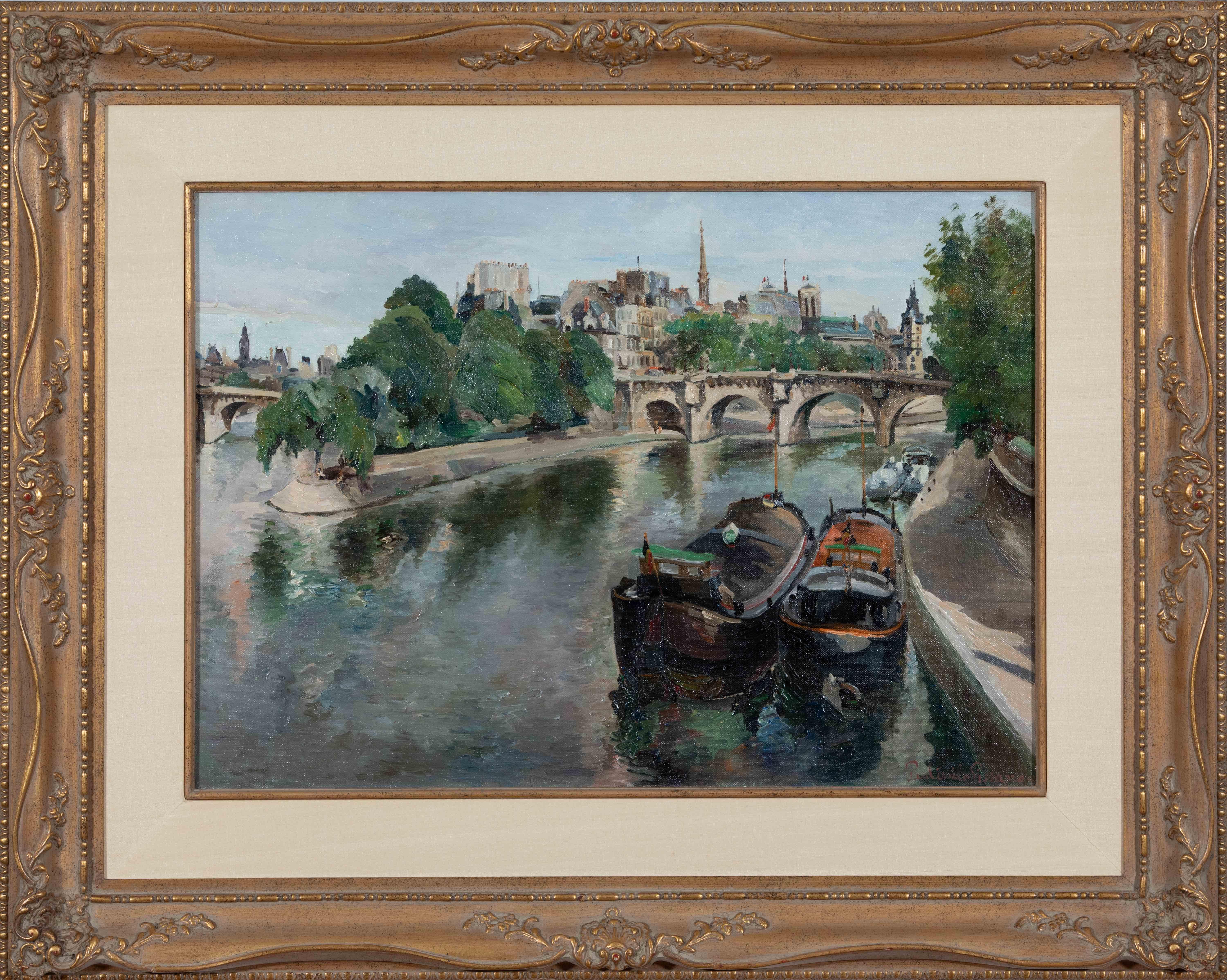 Pointe du Vert-Galant Paris by Paulémile Pissarro - City scene of Paris - Painting by Paul Emile Pissarro