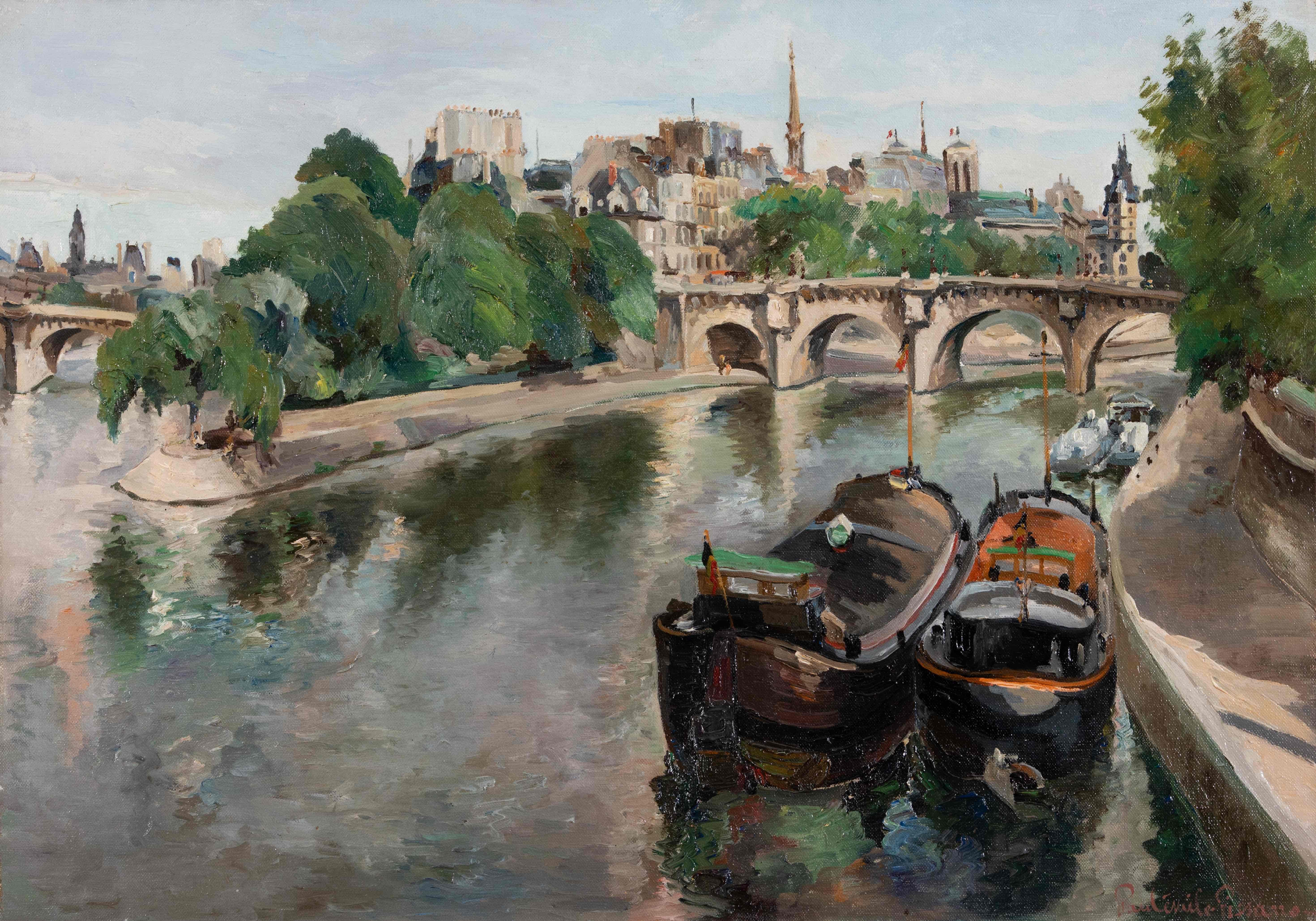 Paul Emile Pissarro Figurative Painting - Pointe du Vert-Galant Paris by Paulémile Pissarro - City scene of Paris