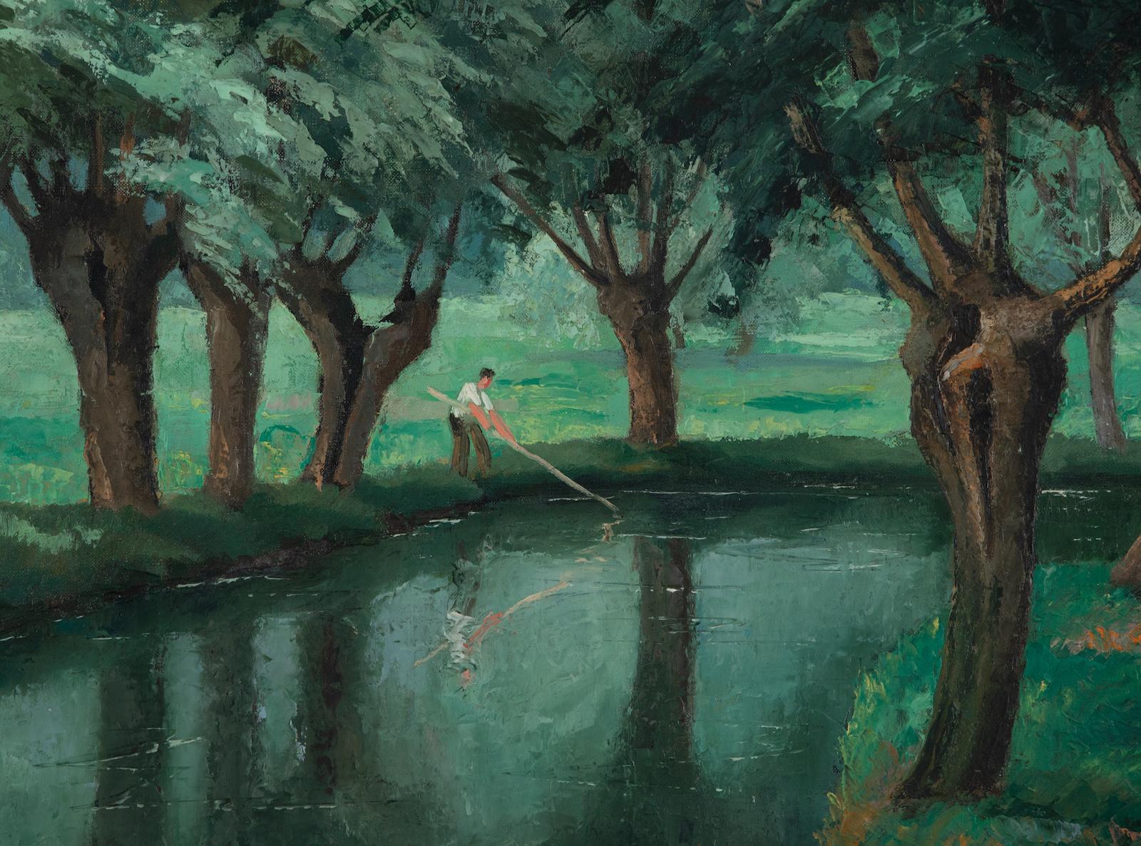 Rivière Saulaie à Lyons-la-Forêt, Eure by Paulémile Pissarro - Oil painting - Impressionist Painting by Paul Emile Pissarro