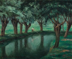 Rivière Saulaie à Lyons-la-Forêt, Eure par Paulémile Pissarro - Peinture à l'huile