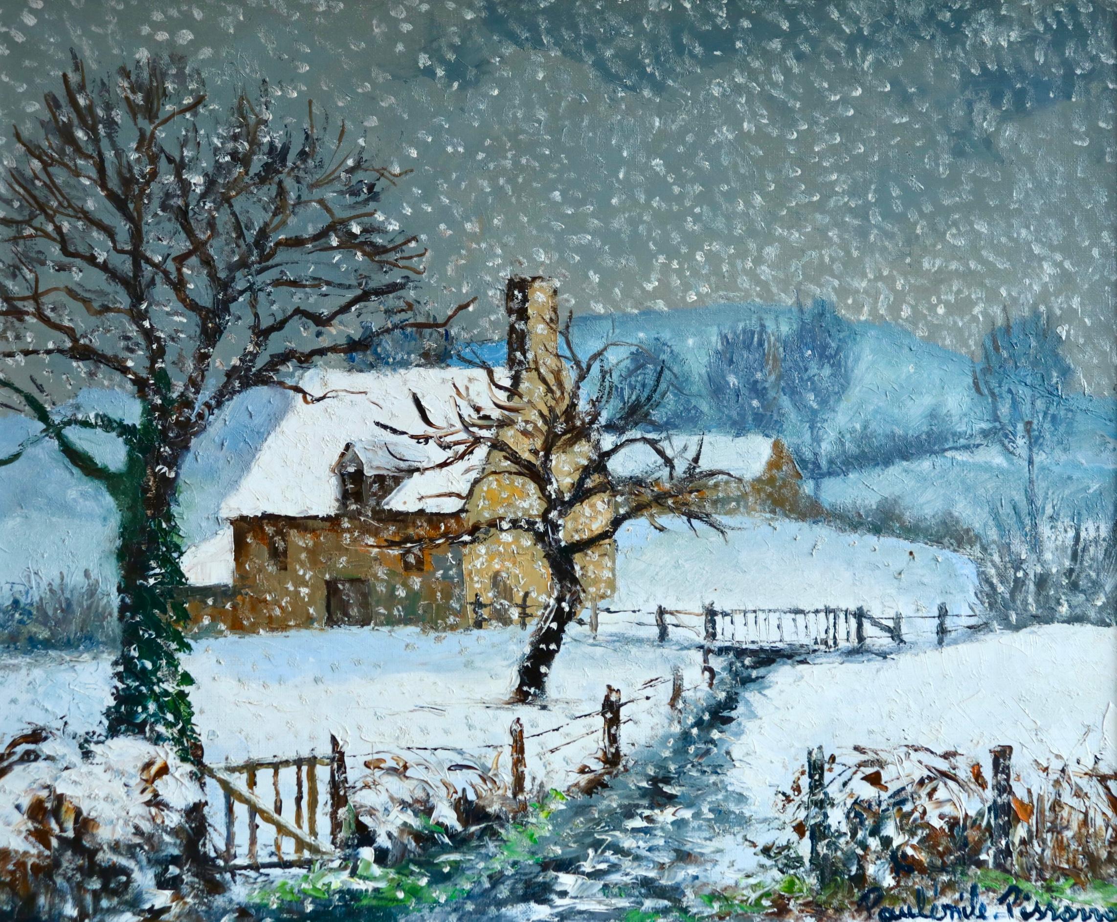 Winterlandschaft - Ferme Olivier großes impressionistisches Öl von Paul Emile Pissarro 1