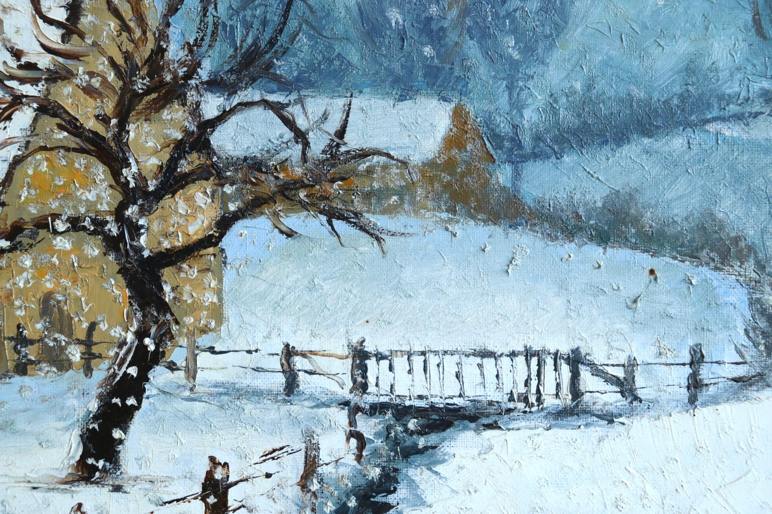 Winterlandschaft - Ferme Olivier großes impressionistisches Öl von Paul Emile Pissarro 2