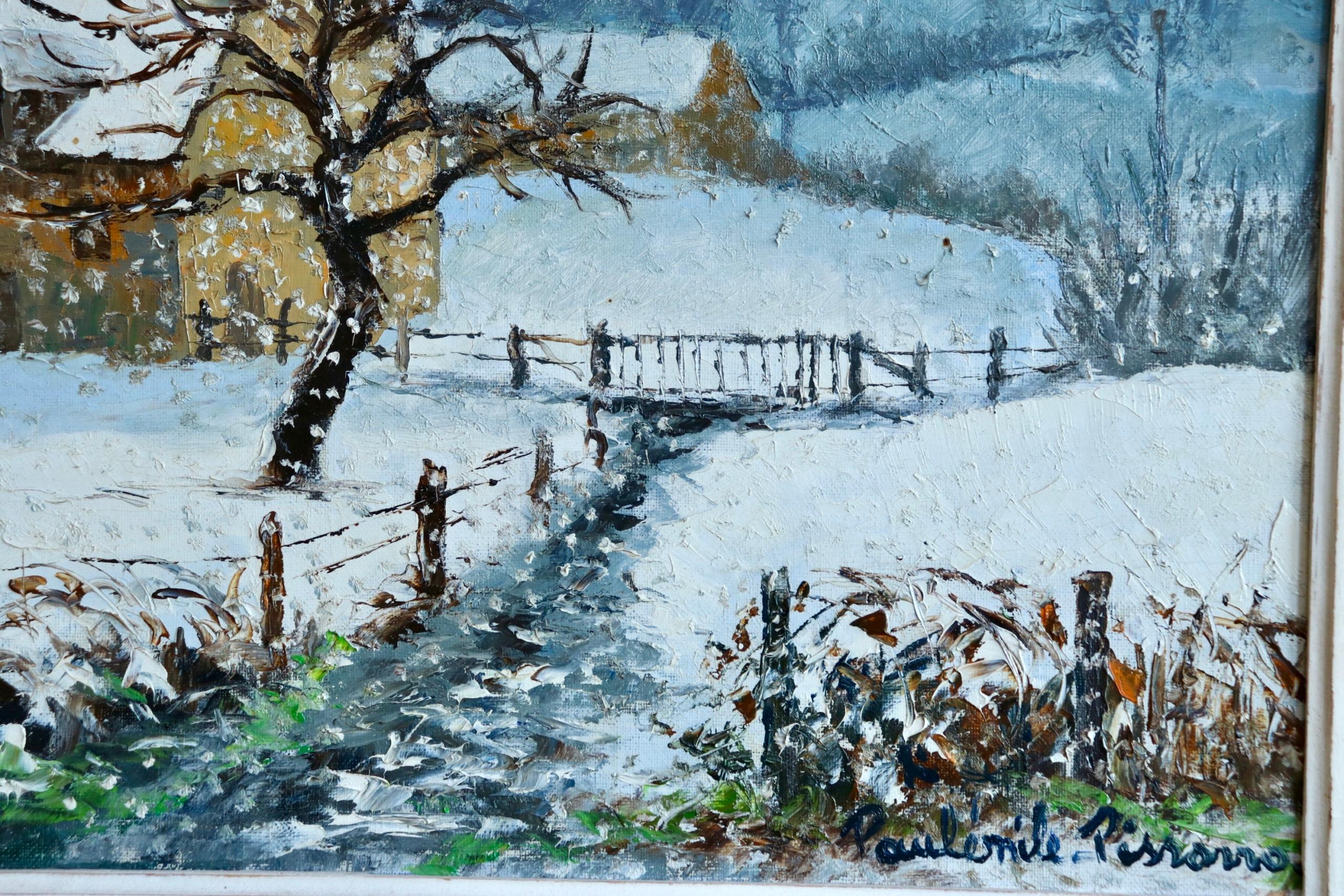 Winterlandschaft - Ferme Olivier großes impressionistisches Öl von Paul Emile Pissarro 5