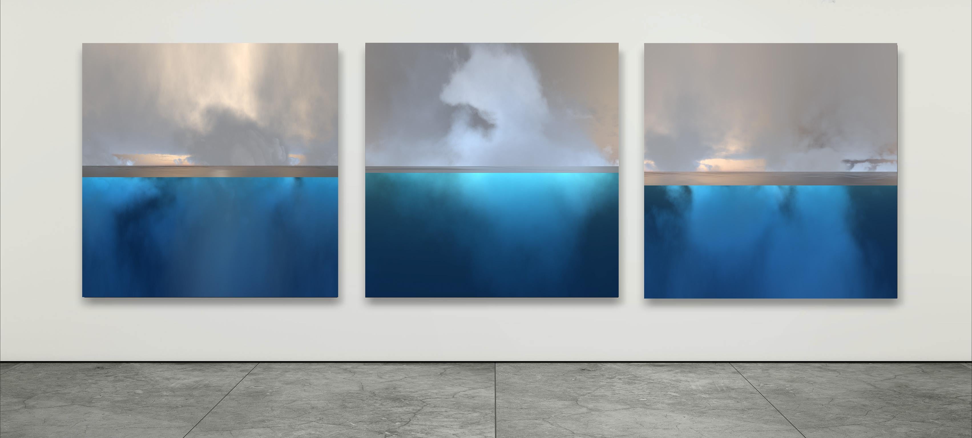 Paul-Émile Rioux Landscape Photograph - Triptych Clouds - Underwater World in Nuances of Blue - Abstract Seascapes