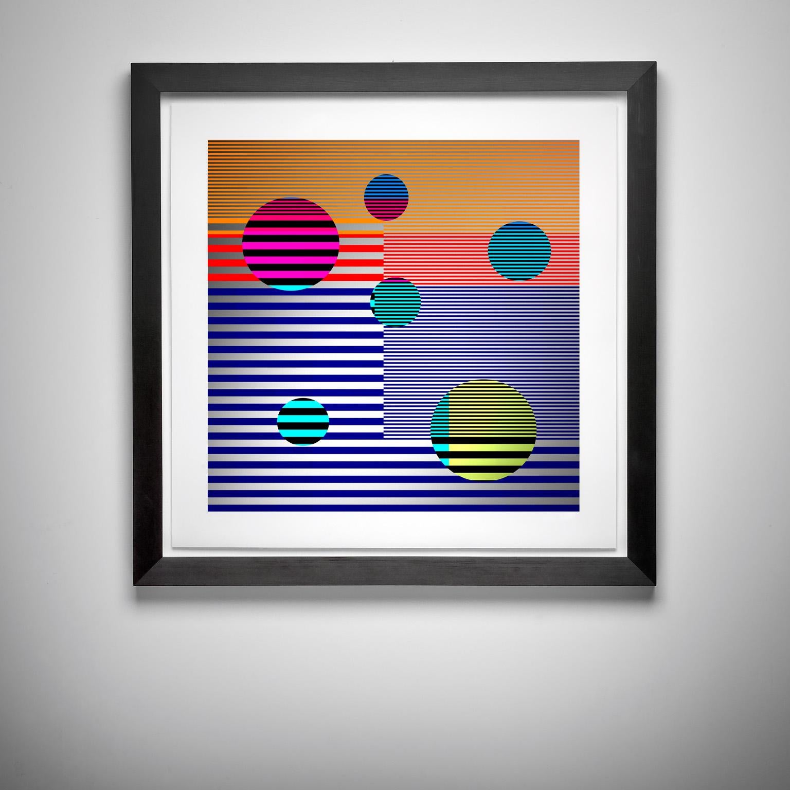 Paul-Émile Rioux - City _ Stripes _ Circles, Blue, Pink, Green, 24 x 24 ...