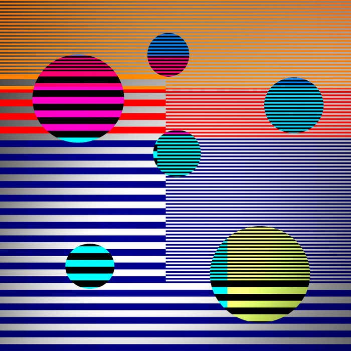 Paul-Émile Rioux - City _ Stripes _ Circles, Blue, Pink, Green, 24 x 24 ...