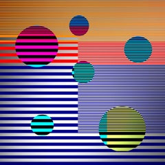 City _ Stripes _ Circles, Blue, Pink, Green, 24 x 24, 1/ 200 ed. (unframed)