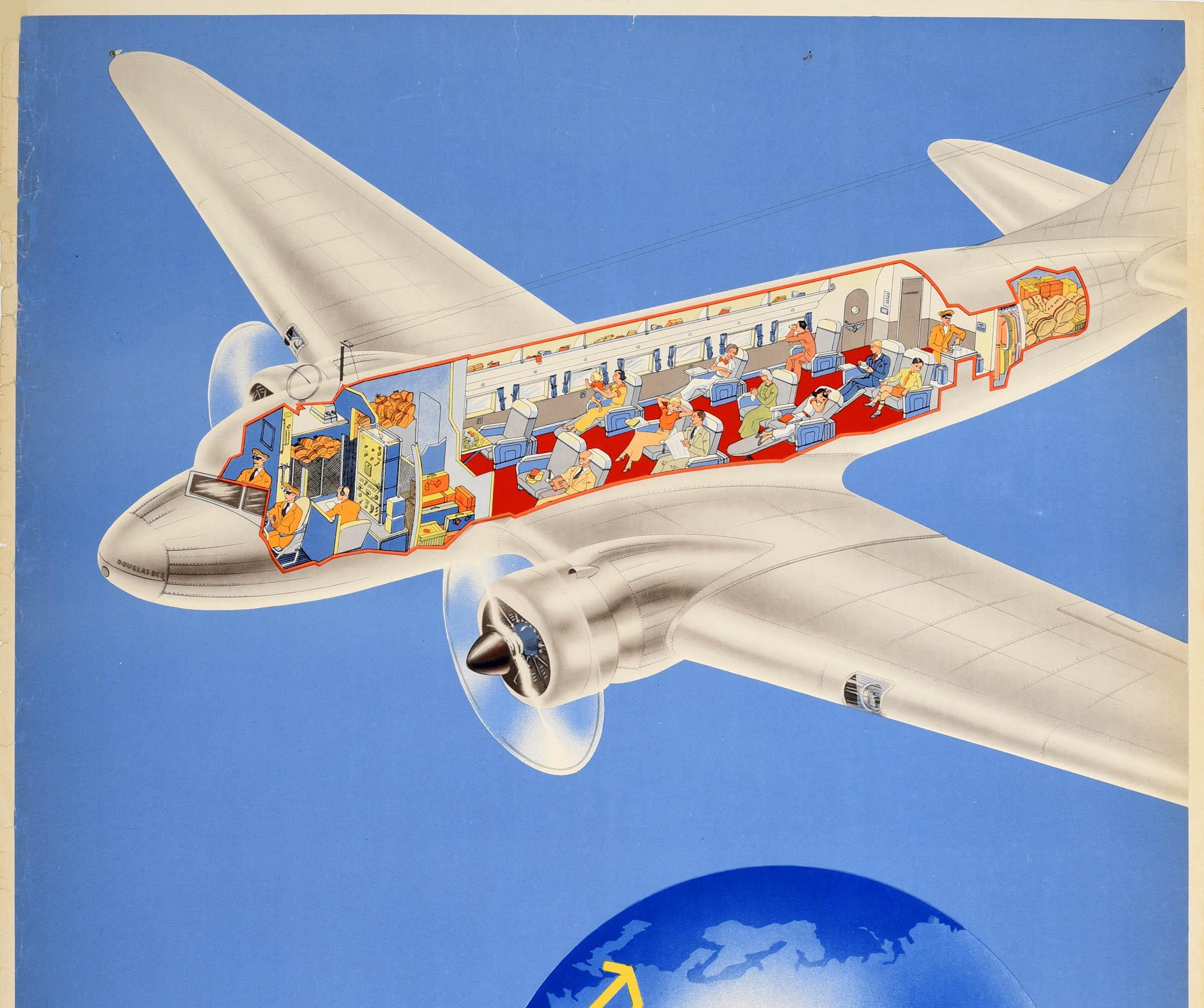 Original Vintage Poster KLM Royal Dutch Air Lines Amsterdam Batavia Douglas DC-3 - Print by Paul Erkelens