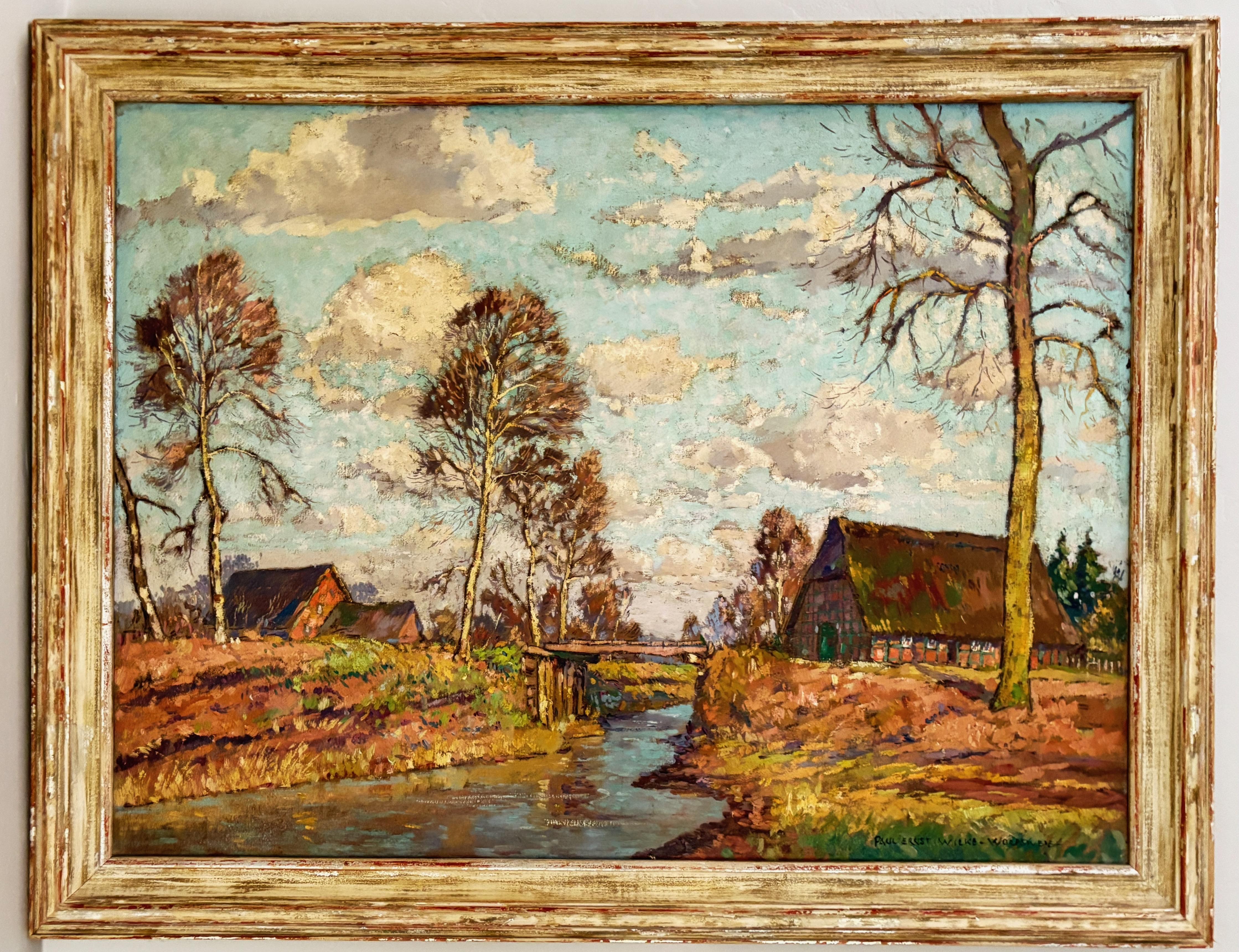 Paesaggio in stile impressionista dipinto a olio su tela dall'artista tedesco Paul Ernst Wilke, nato nel 1891 e morto nel 1971.

1913-14 studia alla scuola d'arte di Bielefeld, 1914-15 a Dusseldorf. 1915-16 servizio militare e soggiorno in ospedale