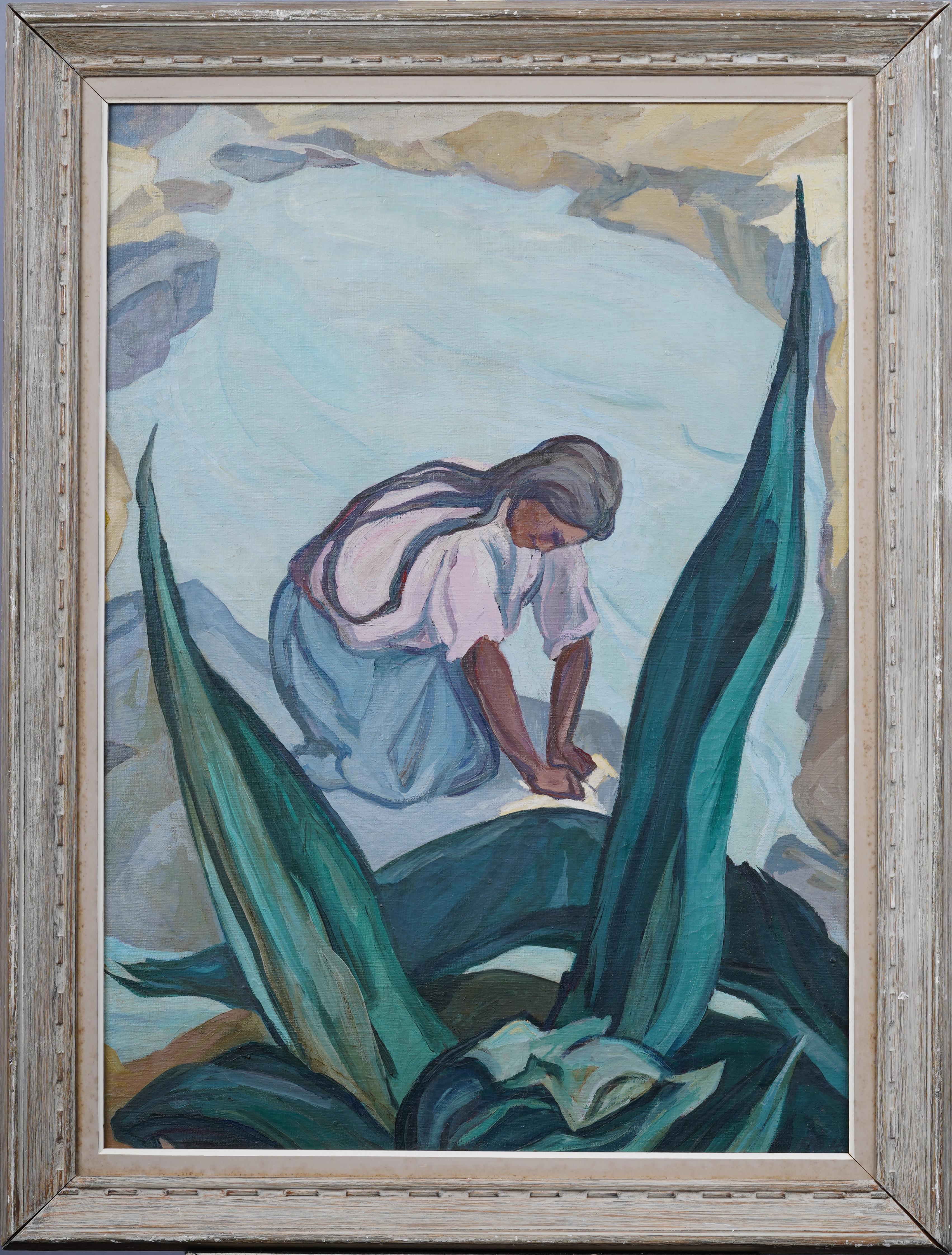 Rare Large and Important Mexican Modernist Framed Landscape Signed Oil Painting - Gray Portrait Painting by Paul Esteban (Pablo) O'Higgins (1904 - 1983)