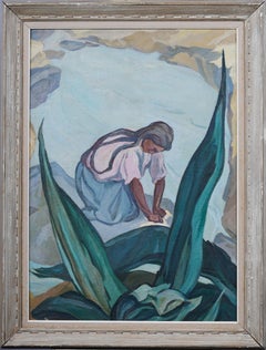 Rare Large and Important Mexican Modernist Framed Landscape Signed Oil Painting