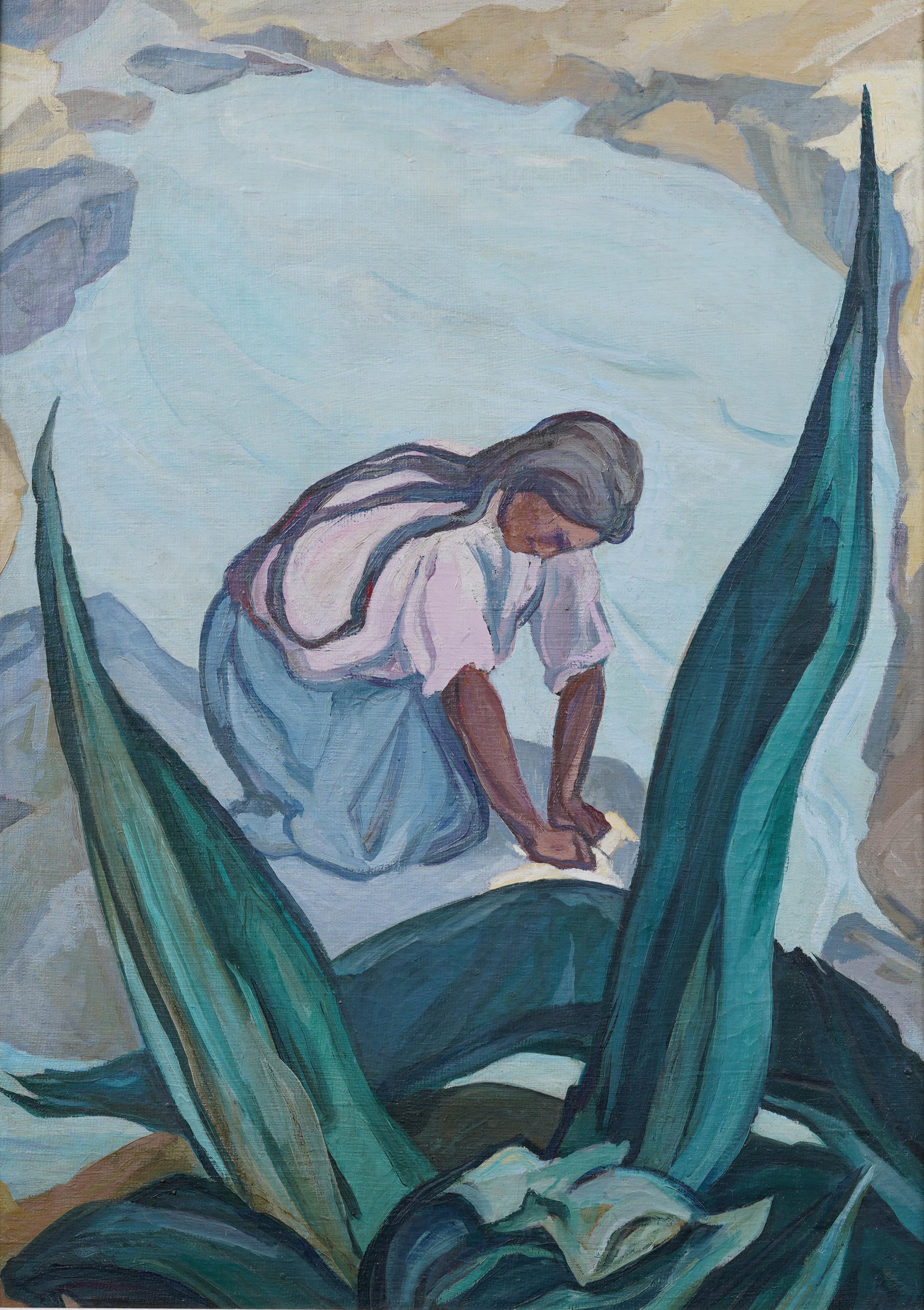 Rare and important large landscape painting by Paul Esteban (Pablo) O'Higgins (1904 - 1983).  Oil on canvas.  Signed lower right.  Framed.  Image size, 23.25L by 33.25H image size alone.