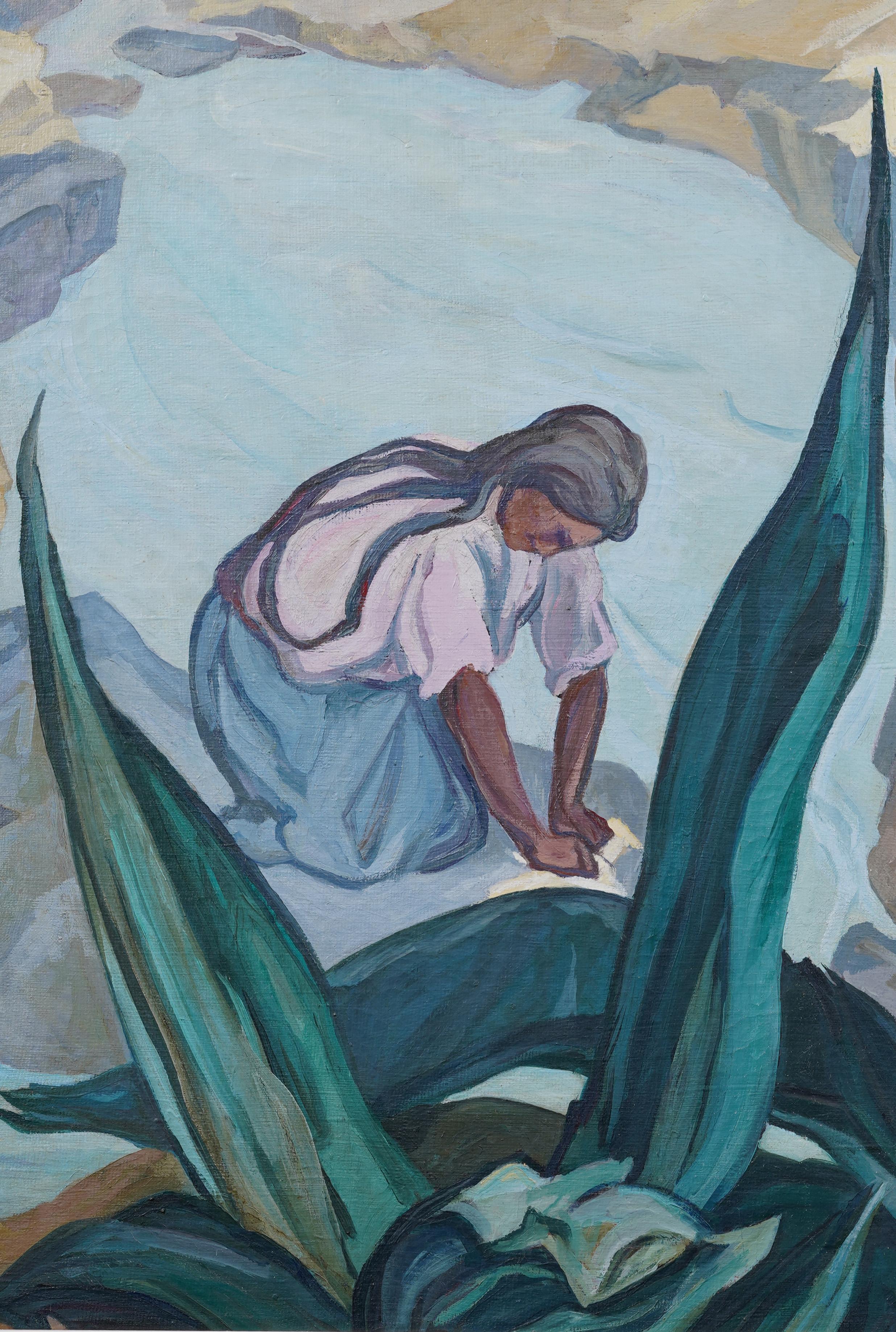 Rare Large and Important Mexican Modernist Framed Landscape Signed Oil Painting For Sale 1