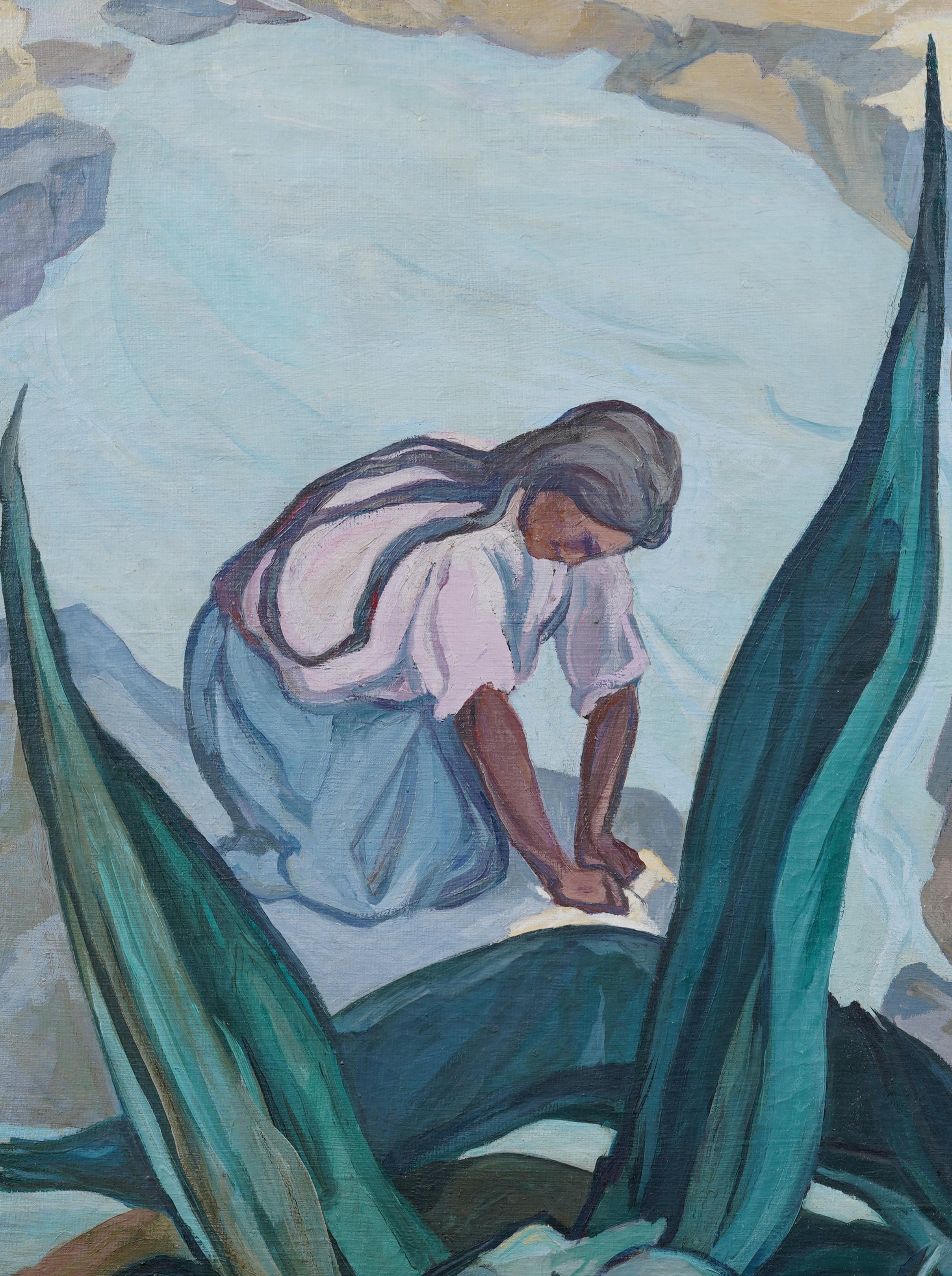 Rare Large and Important Mexican Modernist Framed Landscape Signed Oil Painting For Sale 2