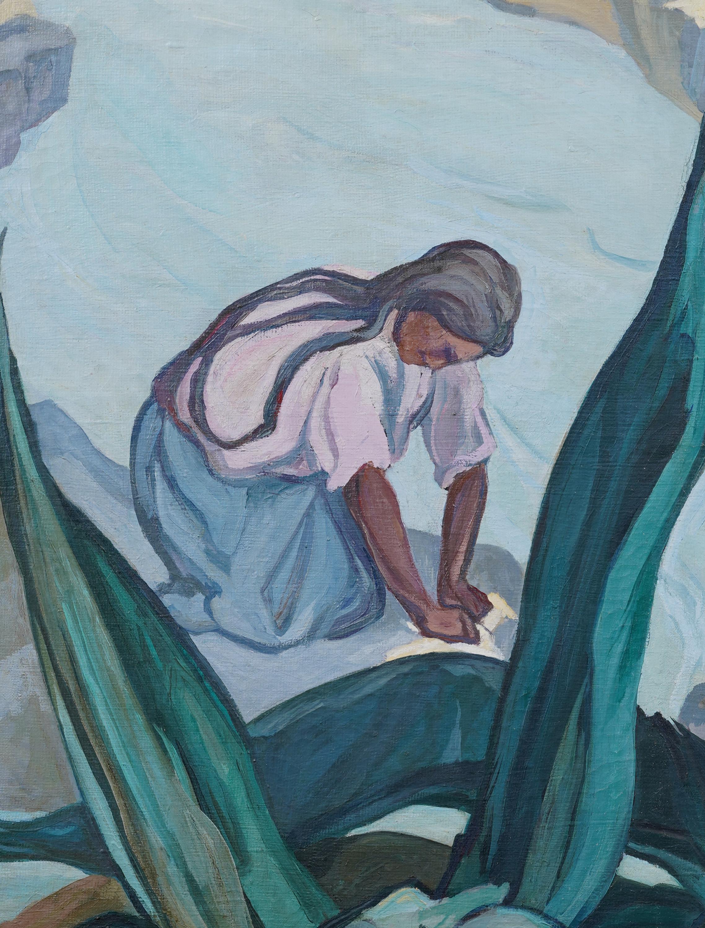 Rare Large and Important Mexican Modernist Framed Landscape Signed Oil Painting For Sale 3