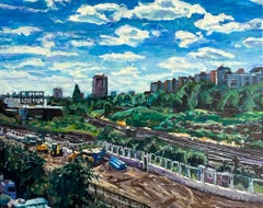 Landscape with Blue Pipes - Painting, Acrylic on canvas