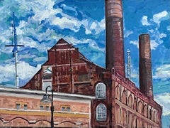 Lots Road Power Station Two Cranes (study) - Painting, Acrylic on canvas