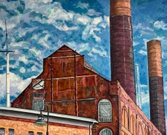 Centrale elettrica di Lots Road con due gru - Pittura, Acrilico su tela