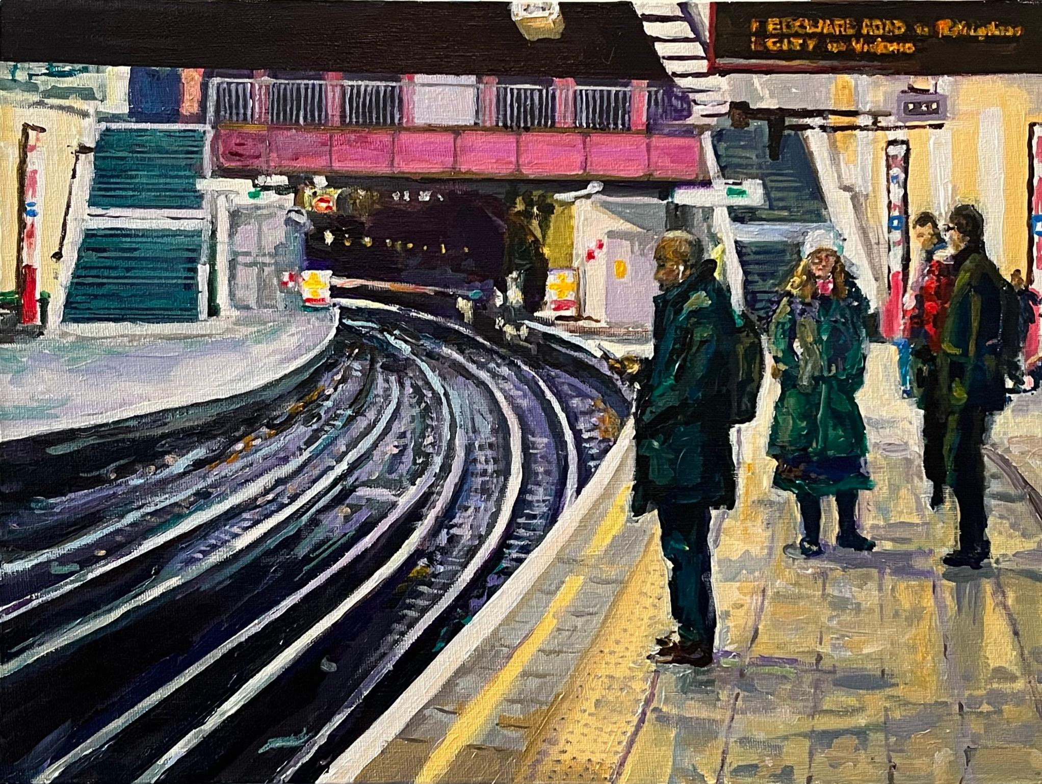 Paul Ettedgui Landscape Painting - Tube Station Platform - Painting, Acrylic on canvas