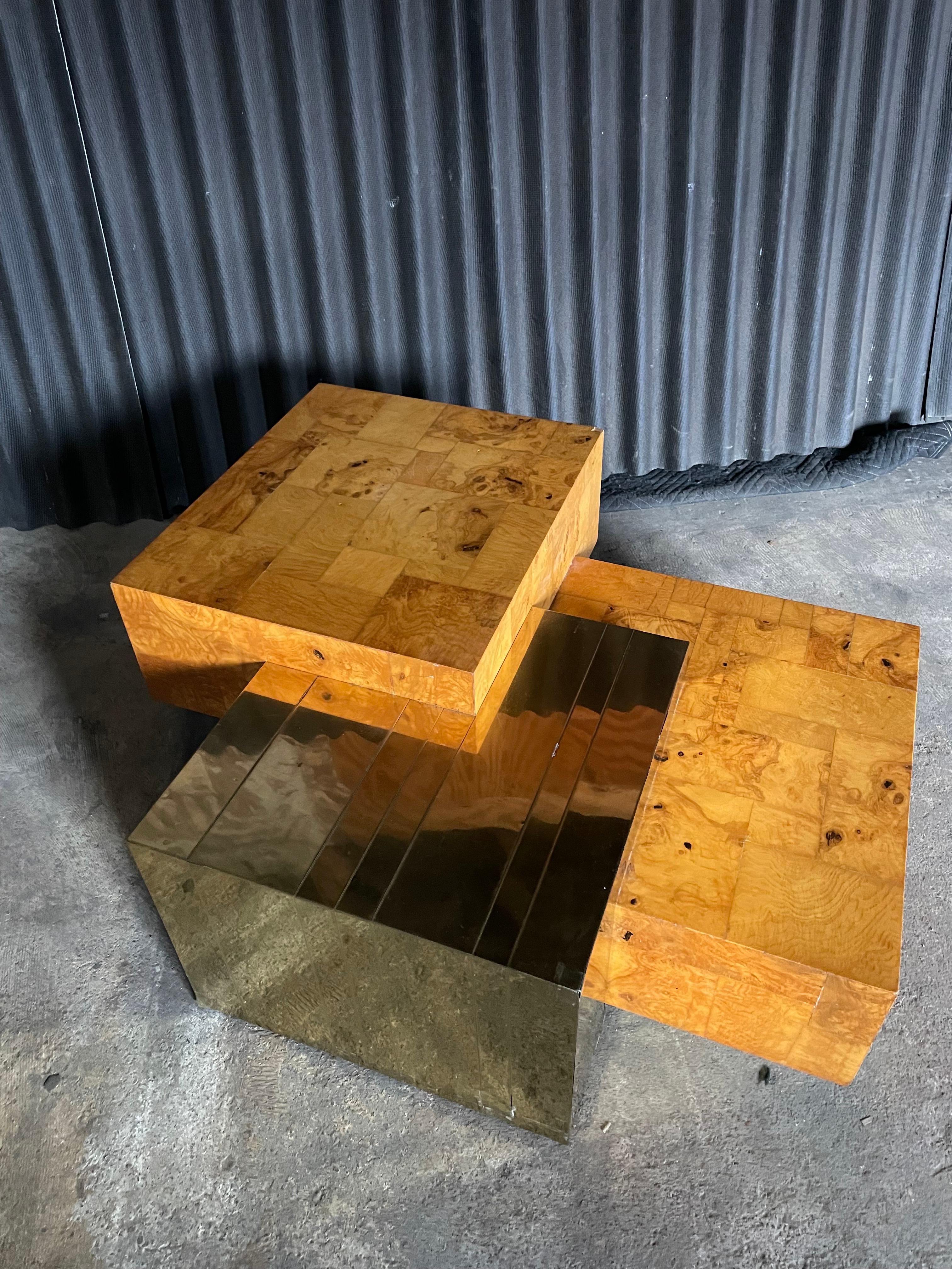 One of the most incredible coffee tables that I've ever seen.
Possibly an original Paul Evans but there is a missing panel which could have shown a signature.
Despite the blemishes(shown), you'd be proud, and thrilled, to place this table in your