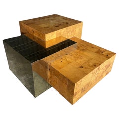 Paul Evans Style Brass plate and Burl-Wood 3-tier Cocktail Table