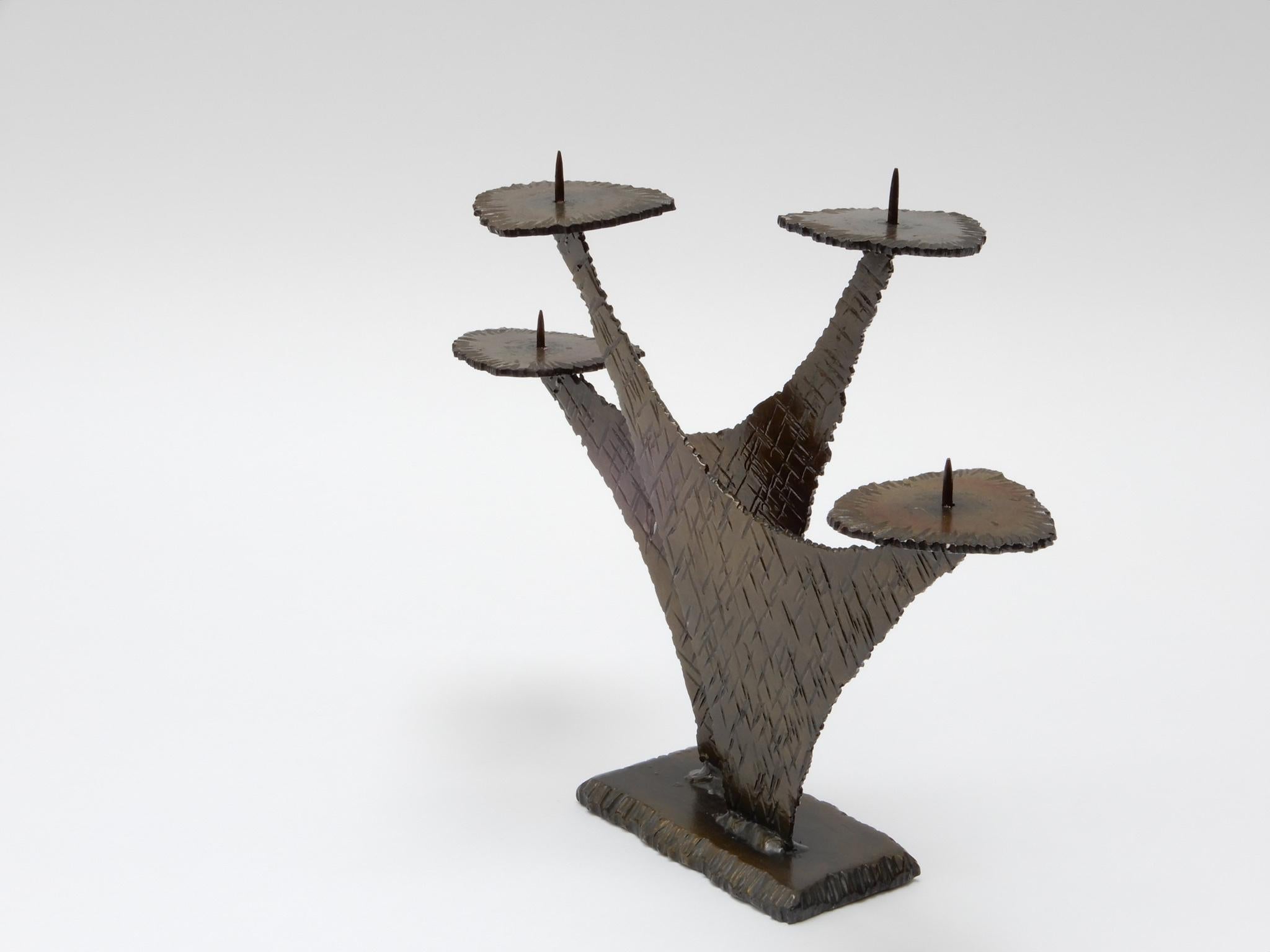 Paul Evans Style Brutalist Candleholder, 1970s In Good Condition For Sale In London, GB