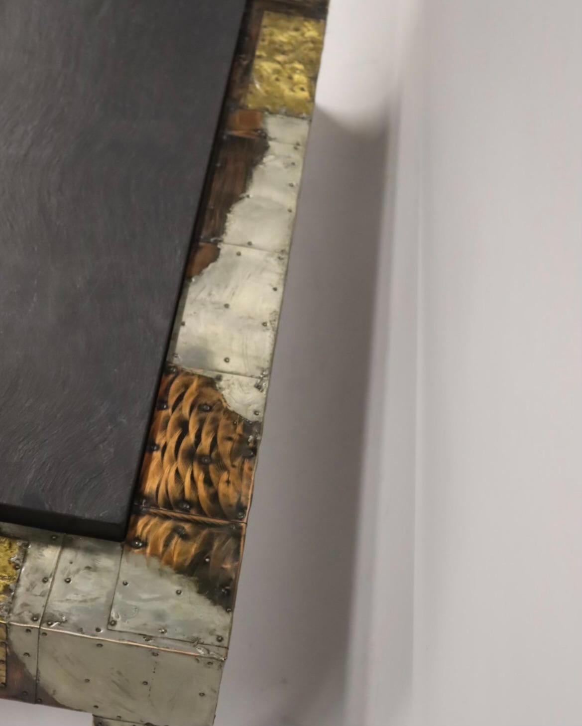 Paul Evans Patchwork Black Slate Top Brutalist Coffee Table circa 1970 - Sculpture by PAUL EVANS
